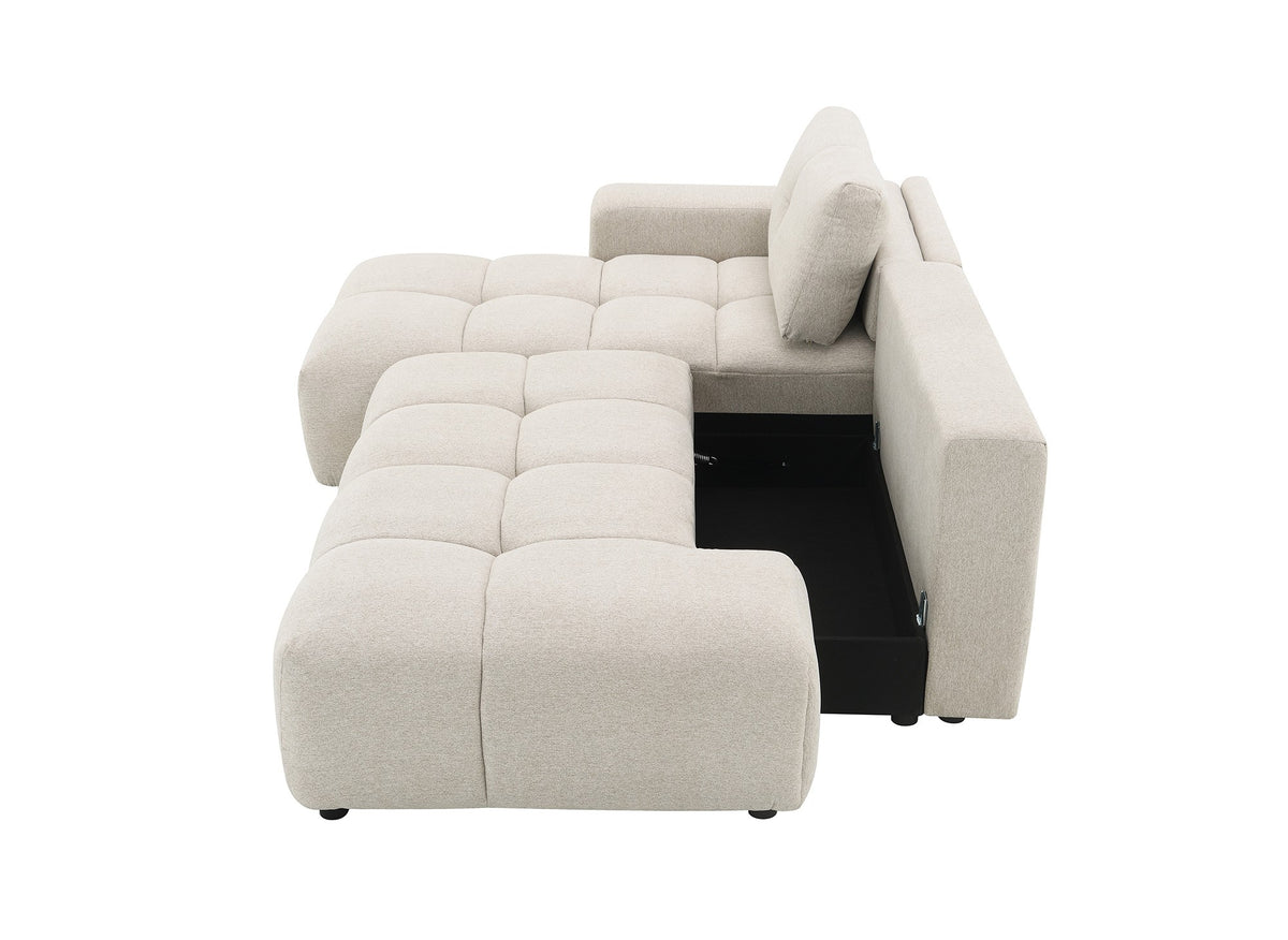 Divano angolare trasformabile con cassapanca in tessuto strutturato beige ANGELINE - Angolo sinistro