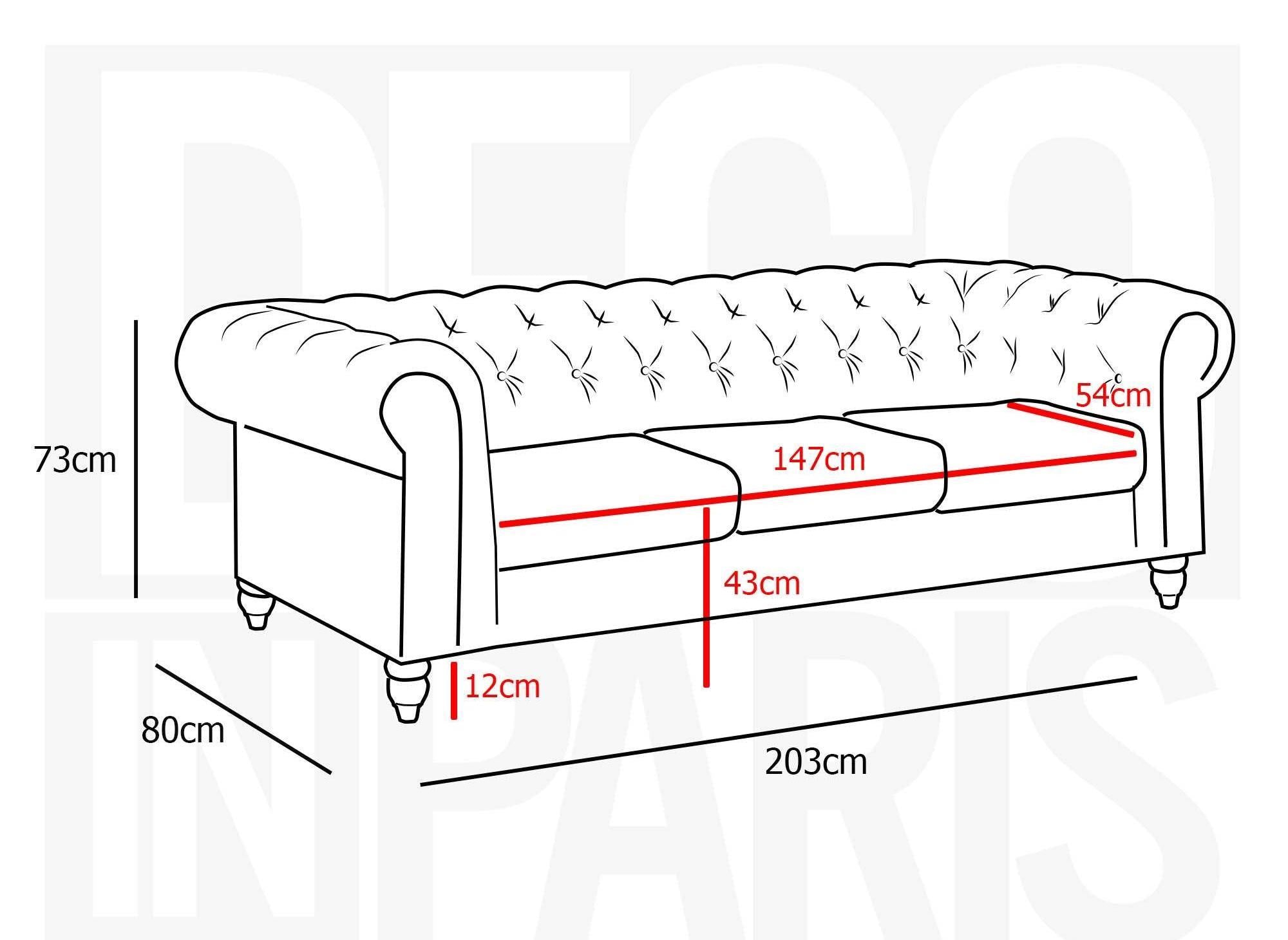 Canapé 3 places velours Gris CHESTERFIELD