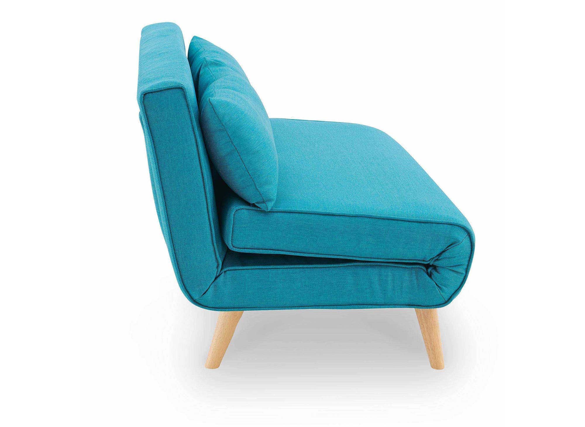 Banquette convertible 2 places en tissu bleu turquoise TONKA