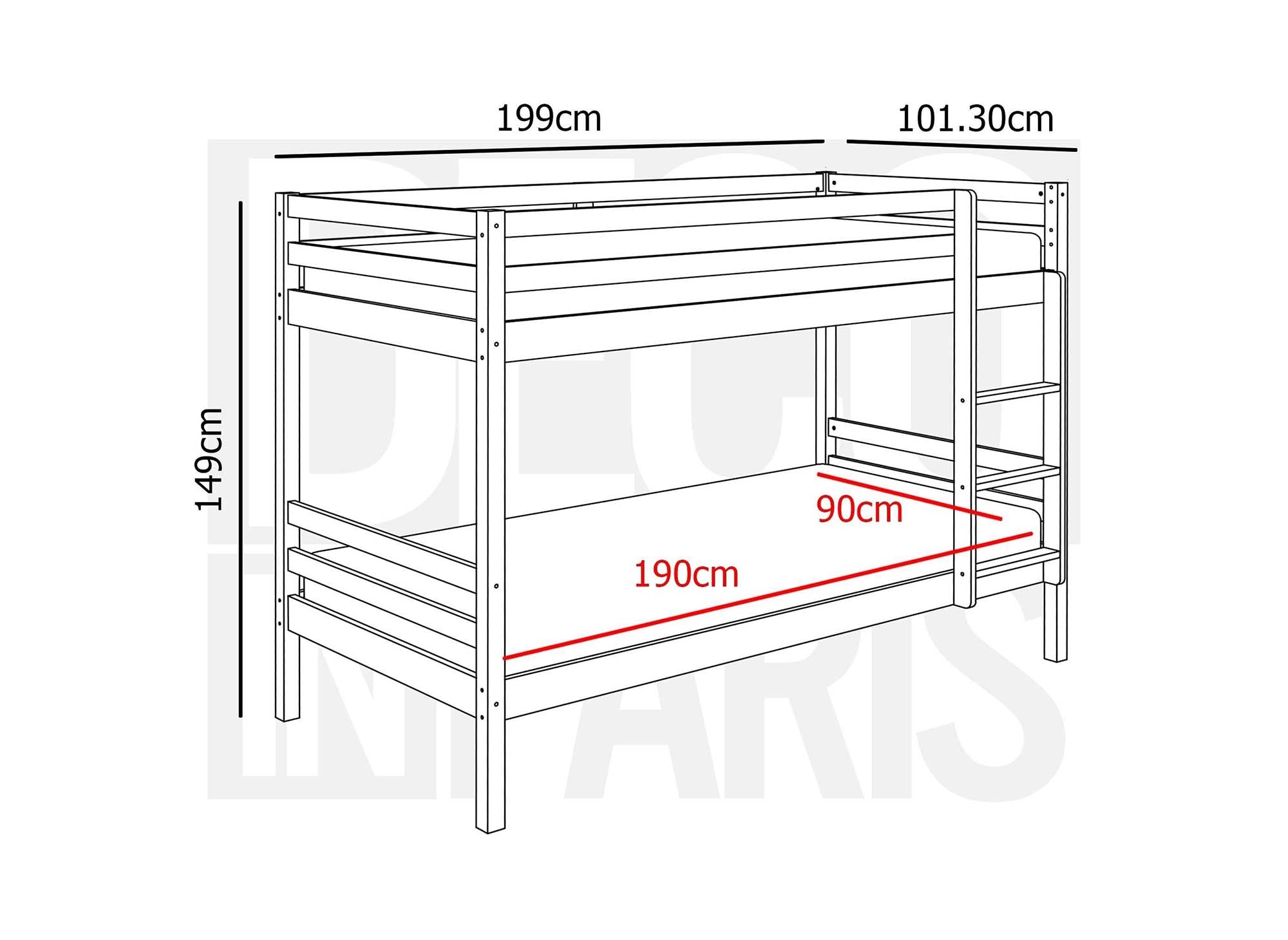 Lit superposé gigogne 3 couchages en bois gris LEOPAUL 90 x 190 cm