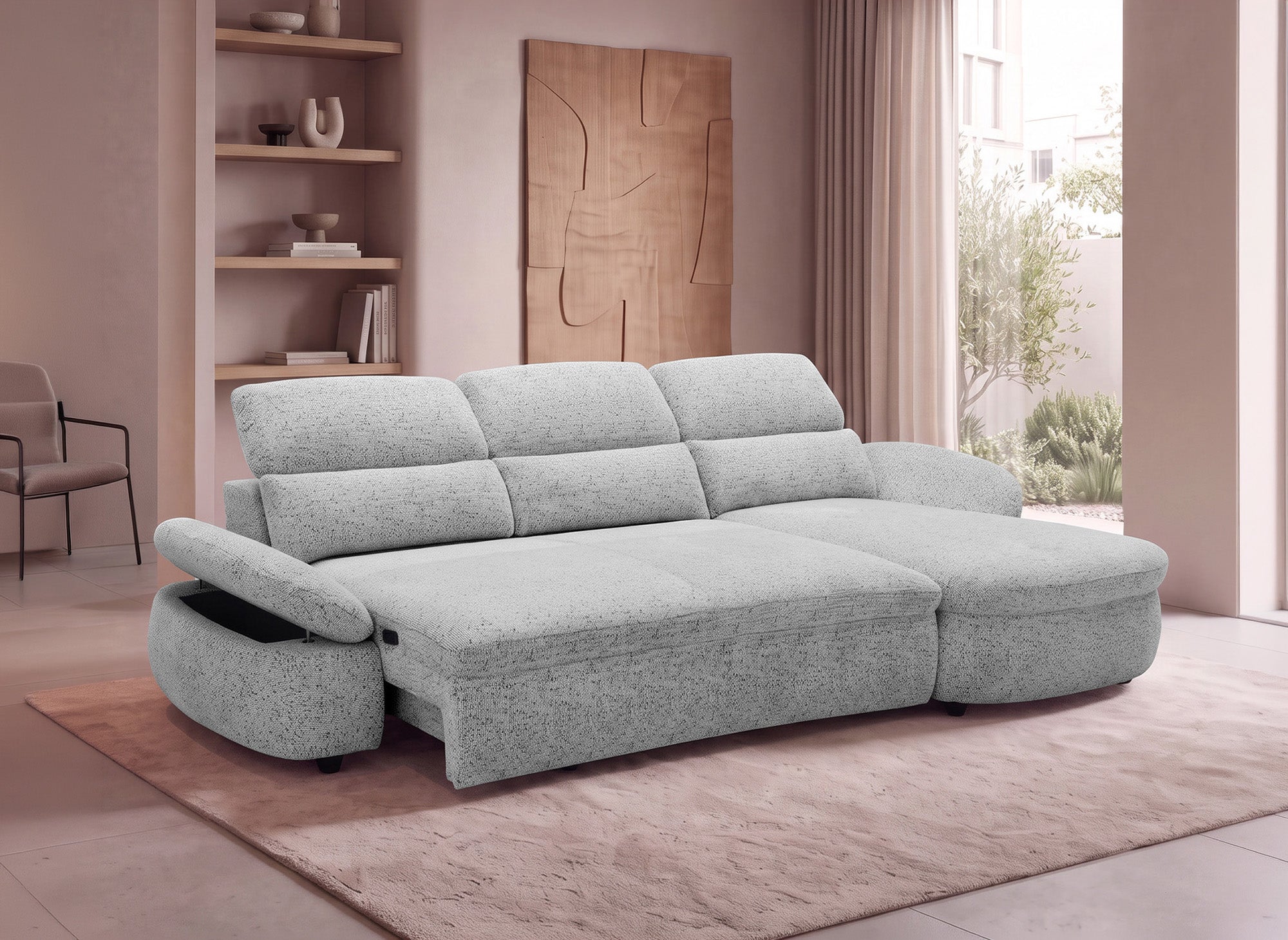 Divano angolare relax elettrico in tessuto spugna grigio CLEMENT - Angolo retto