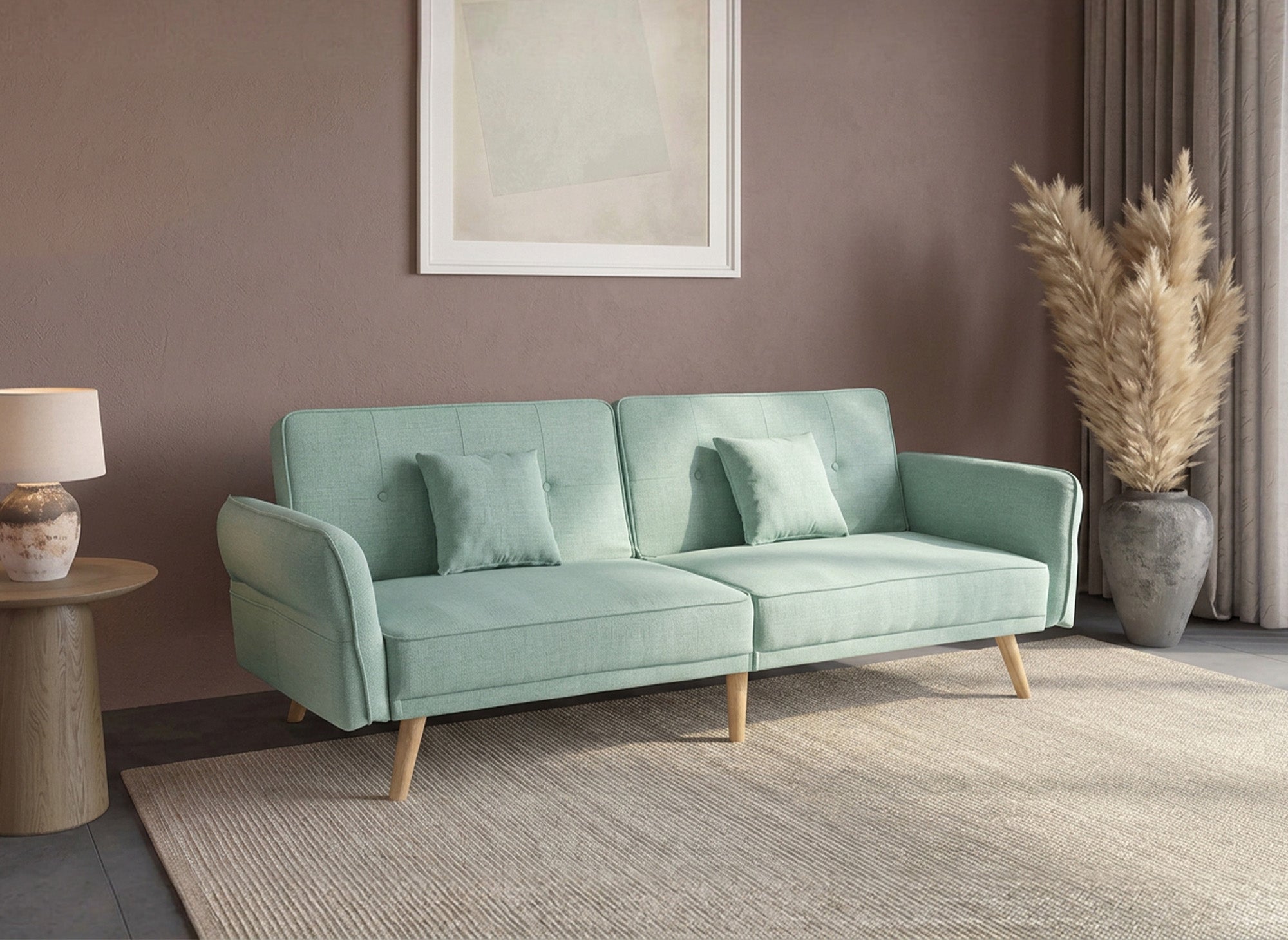 Divano letto 3 posti in tessuto verde acqua CHILI