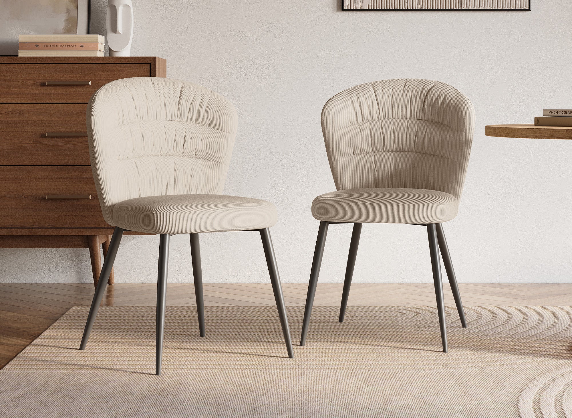 Lot de 4 chaises en velours côtelé beige DANIELA