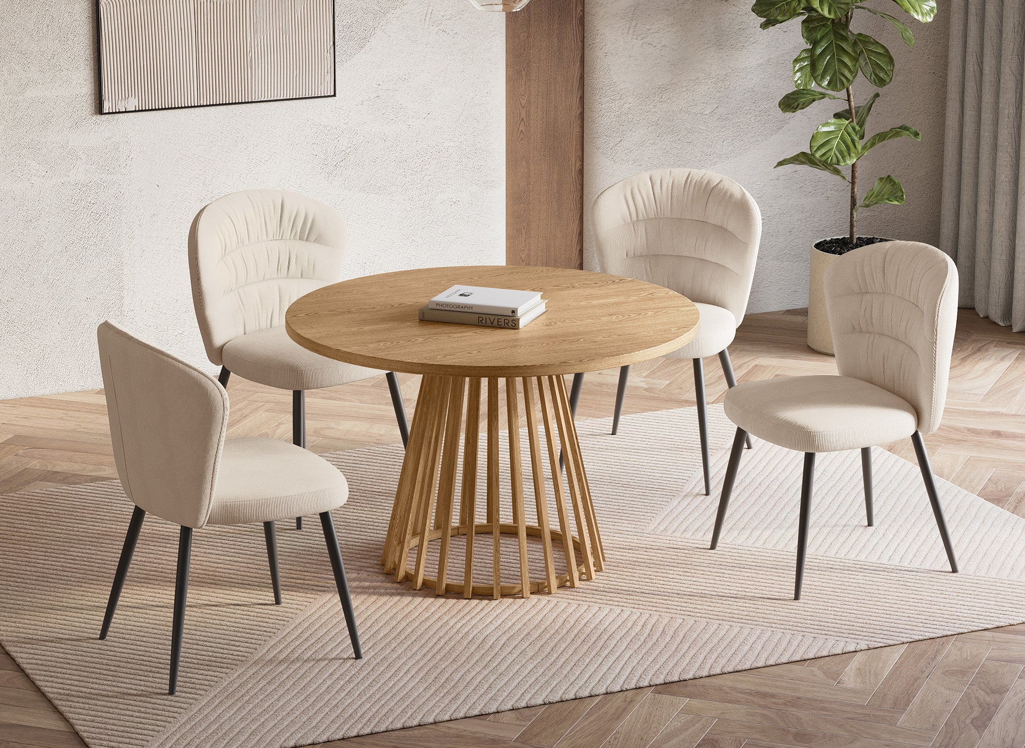 Lot de 4 chaises en velours côtelé beige DANIELA