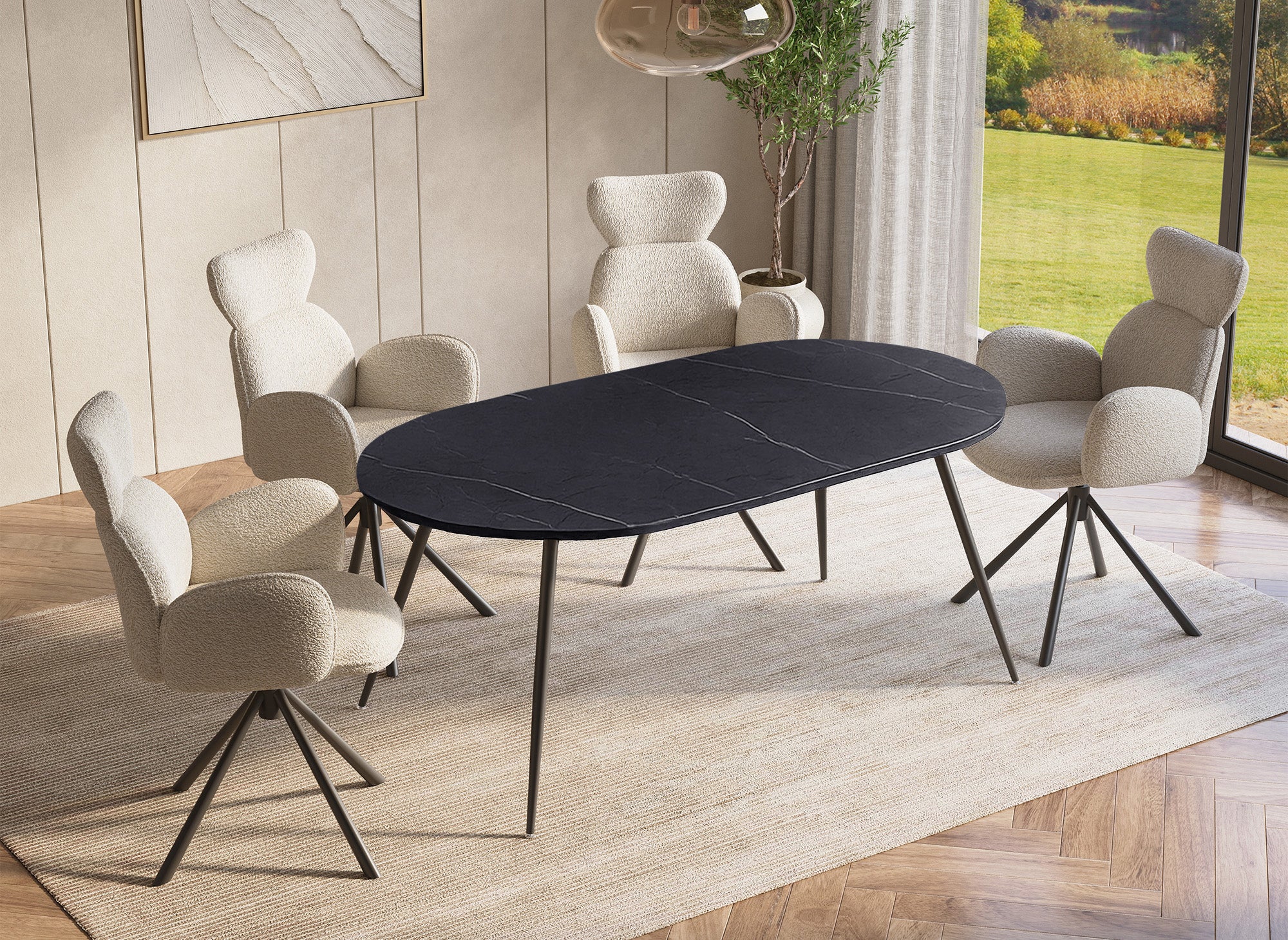 Table à manger ovale effet marbre gris DIWAN