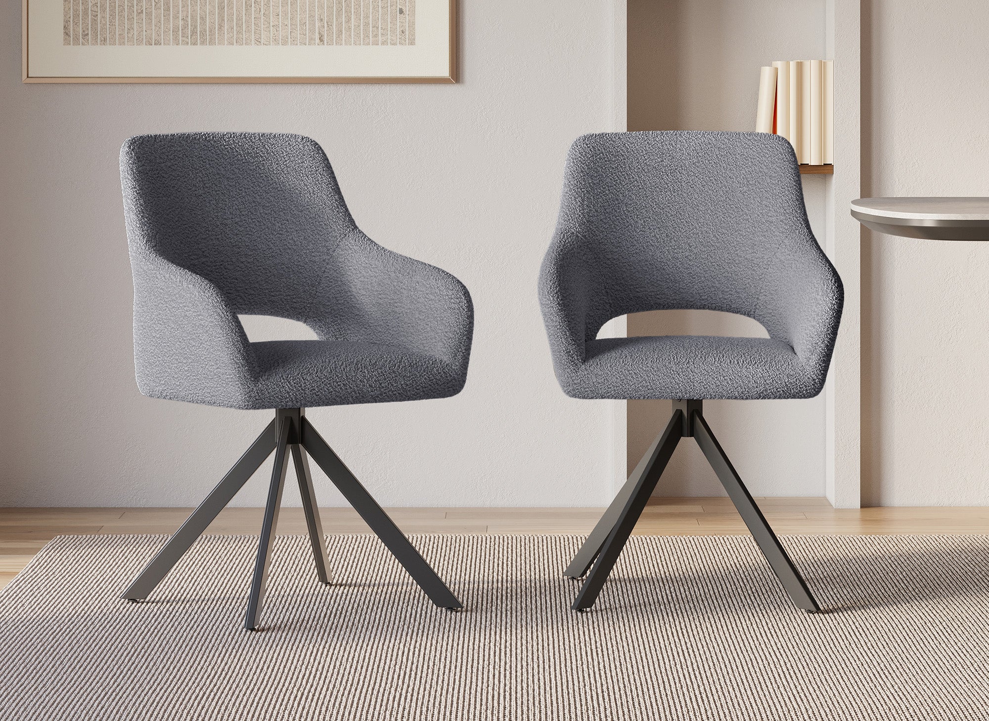 Lot de 2 chaises pivotantes design en tissu bouclette gris CIEL