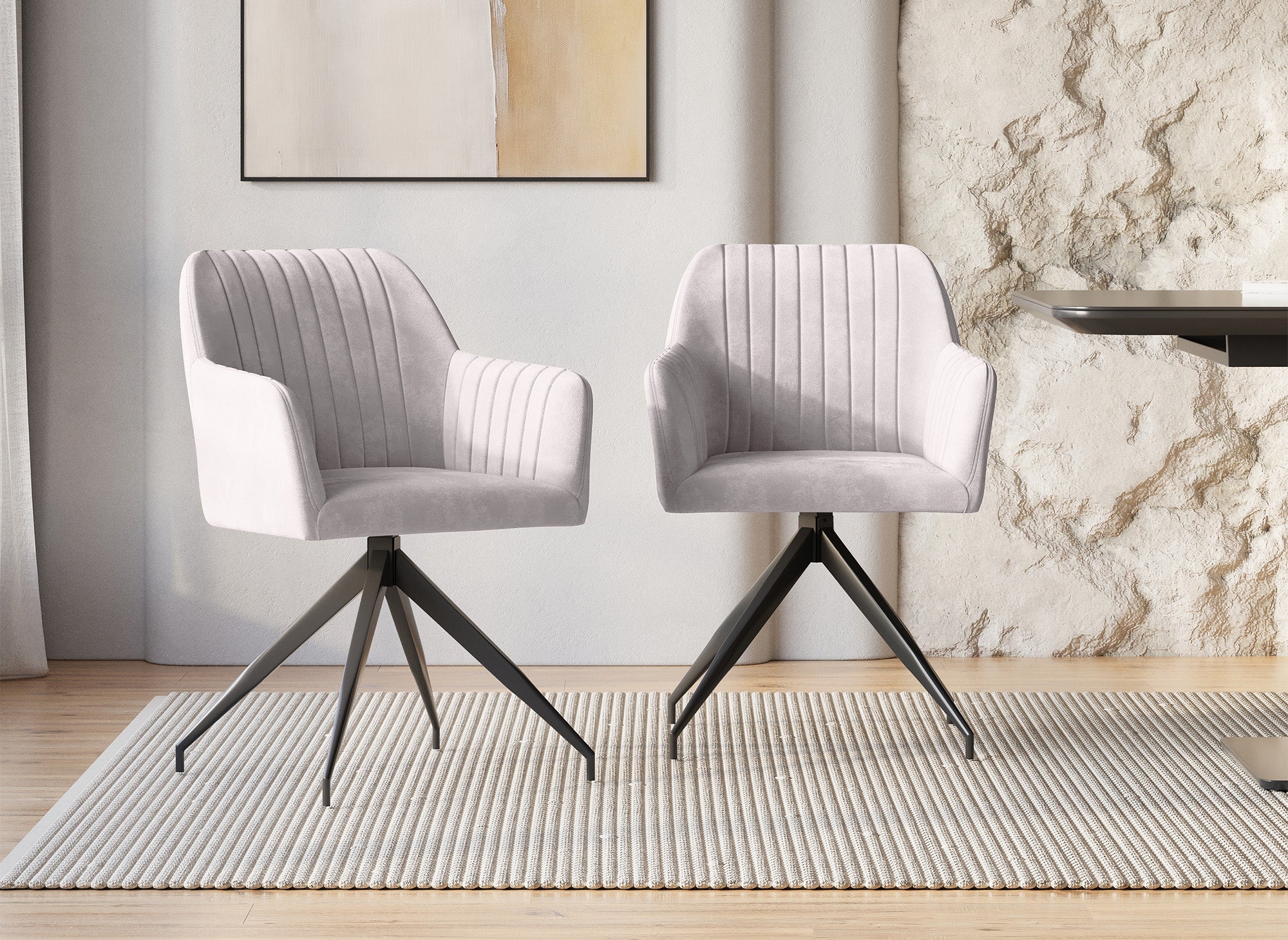 Lot de 2 chaises en velours beige pieds en métal noir RATUS