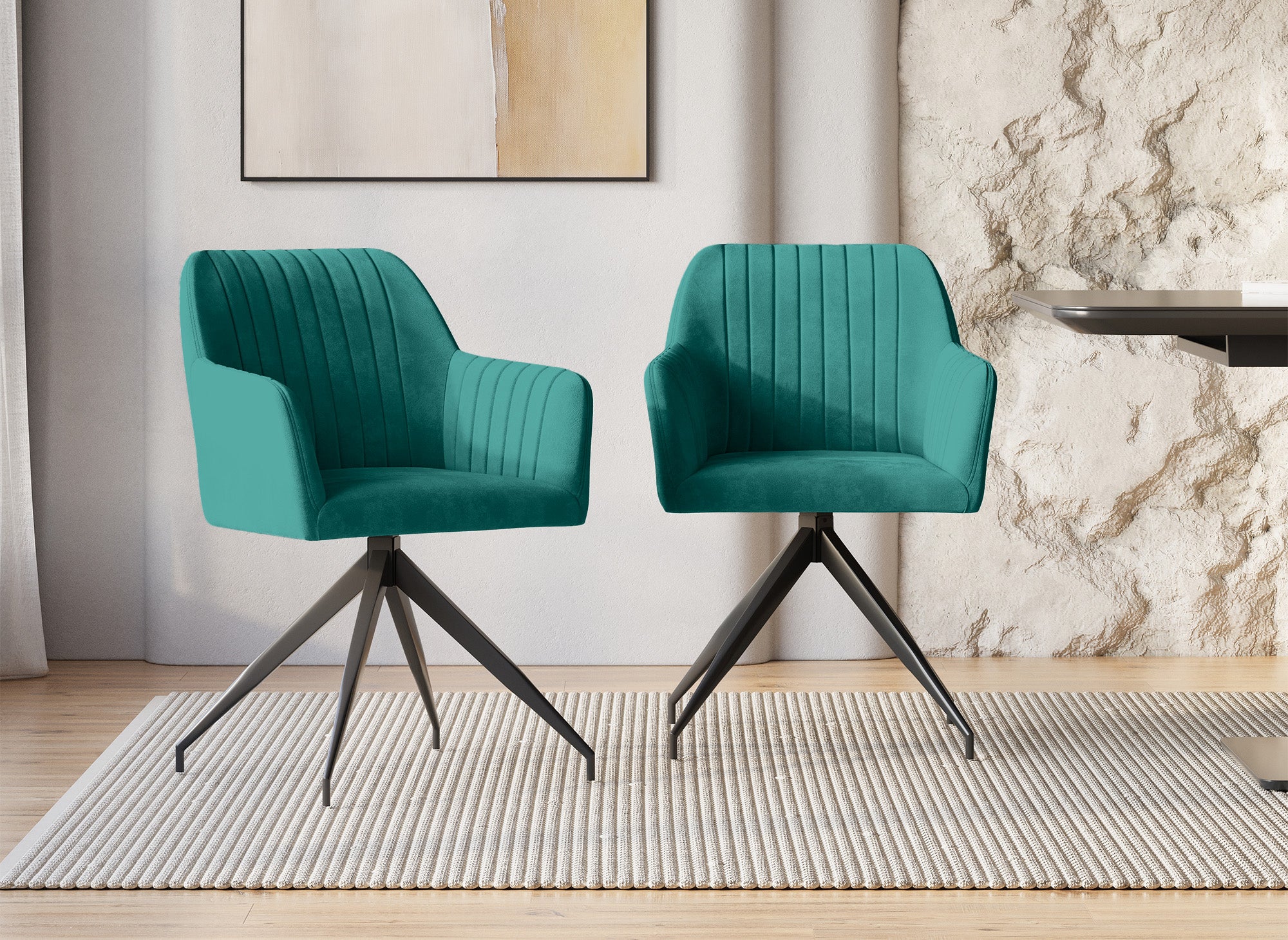 Lot de 2 chaises en velours vert pieds en métal noir RATUS