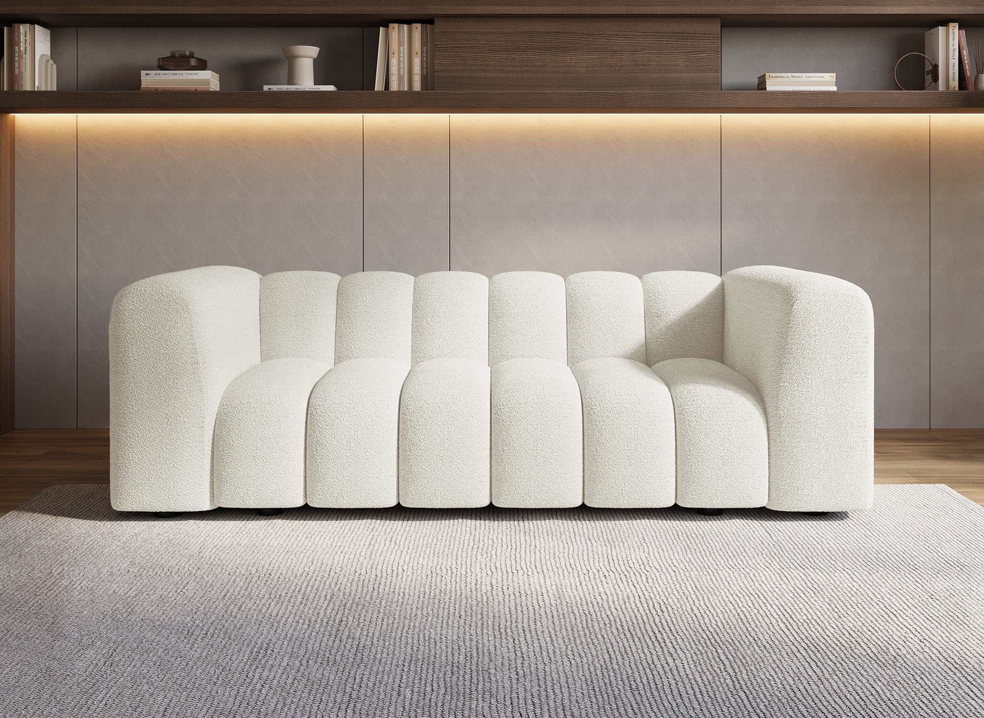 Canapé 3 places en tissu bouclette écru AELIS