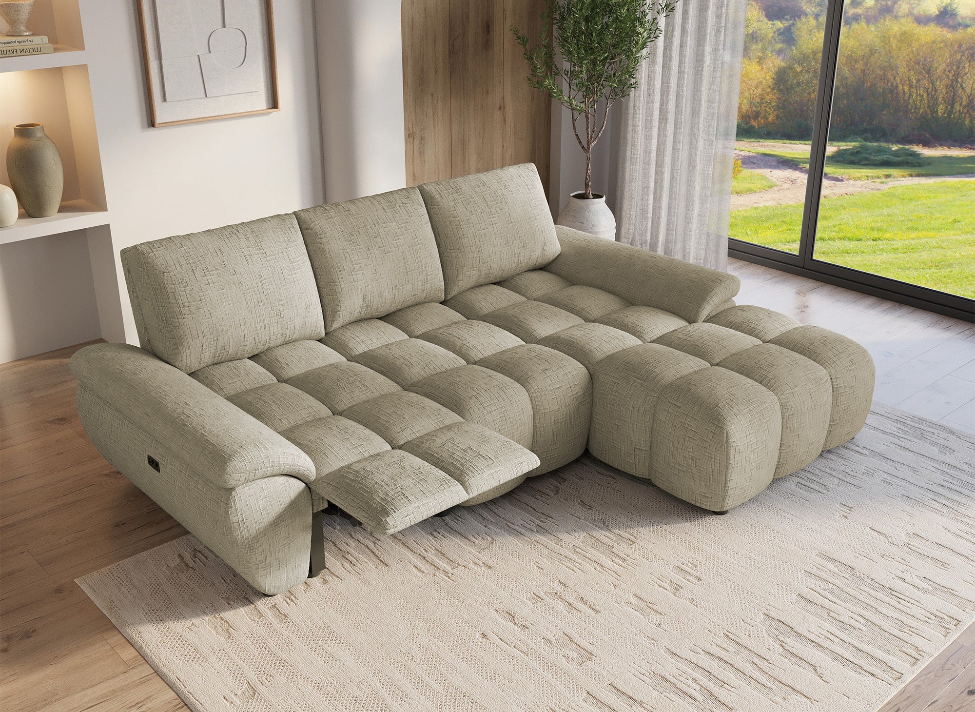 Canapé d’angle relax électrique en velours chiné taupe ALPES - Angle droit