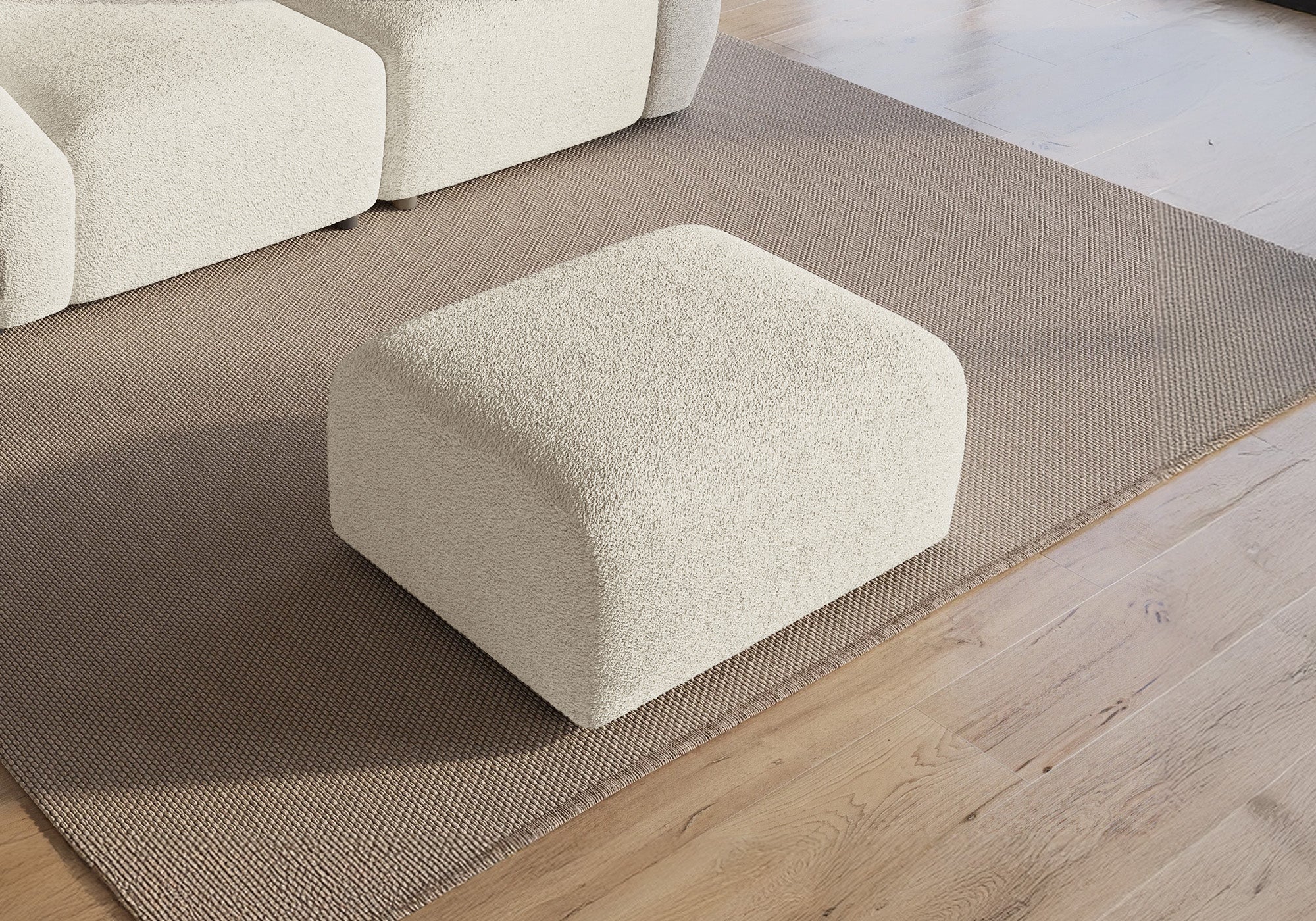 Pouf en tissu bouclette blanc écru NYLA