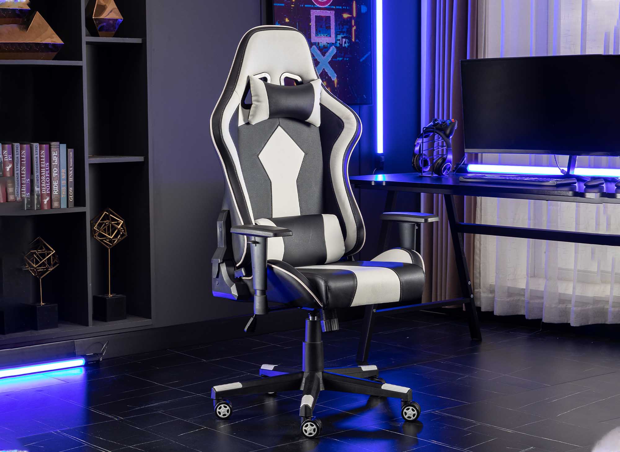 Fauteuil de bureau gaming en simili cuir noir et blanc SOUL