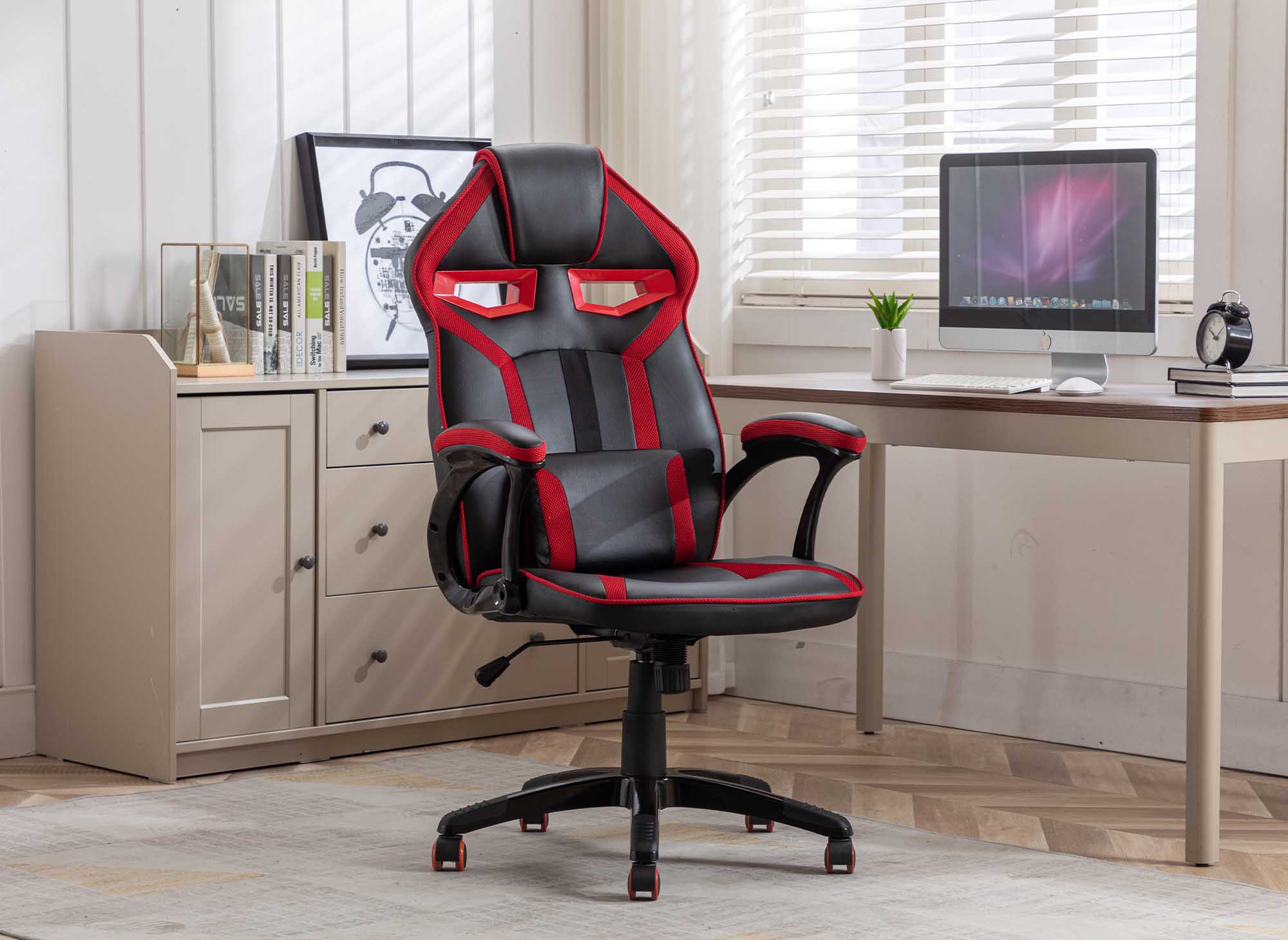 Fauteuil de bureau gaming en simili cuir noir et rouge ZONA