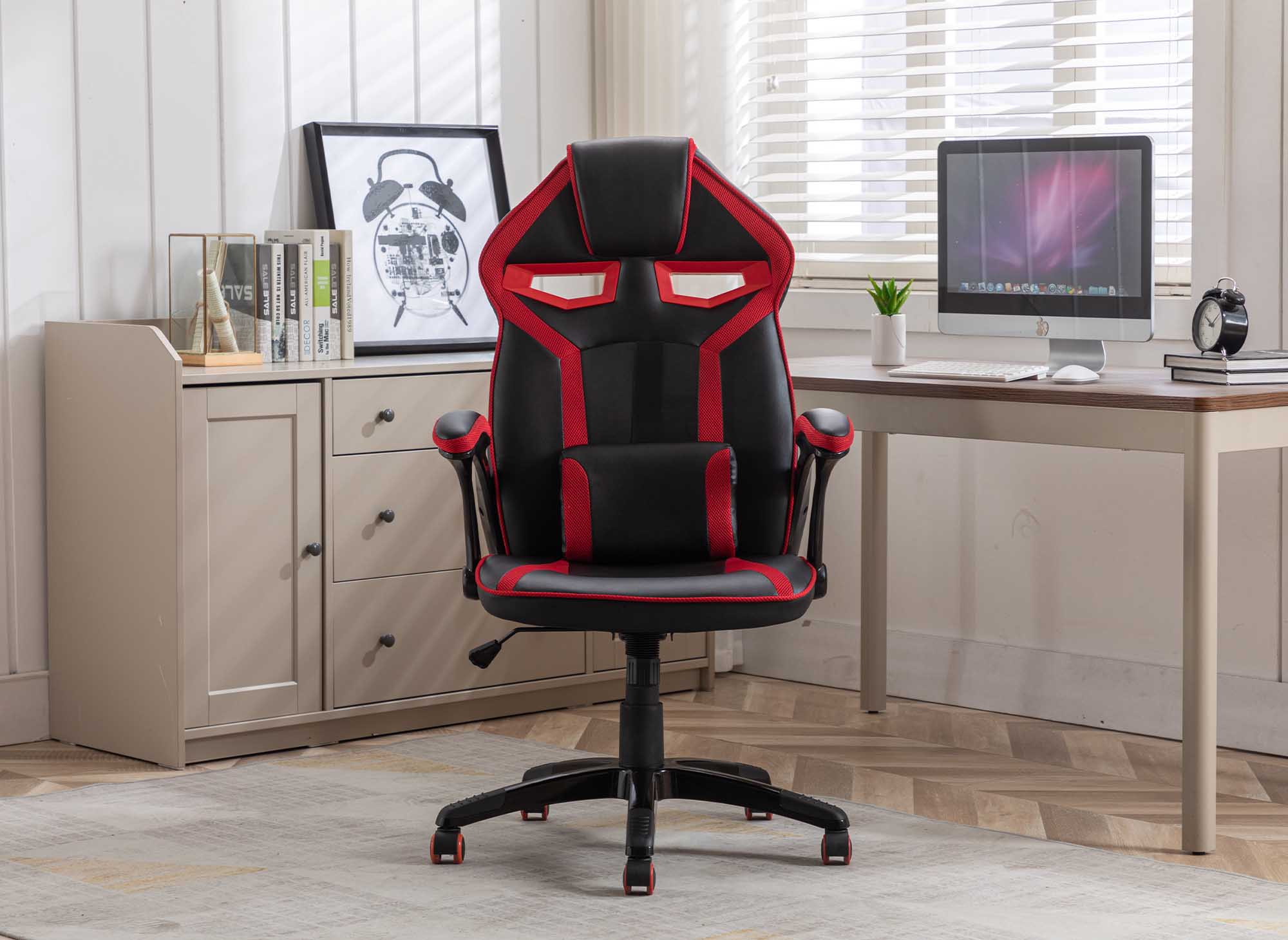 Fauteuil de bureau gaming en simili cuir noir et rouge ZONA