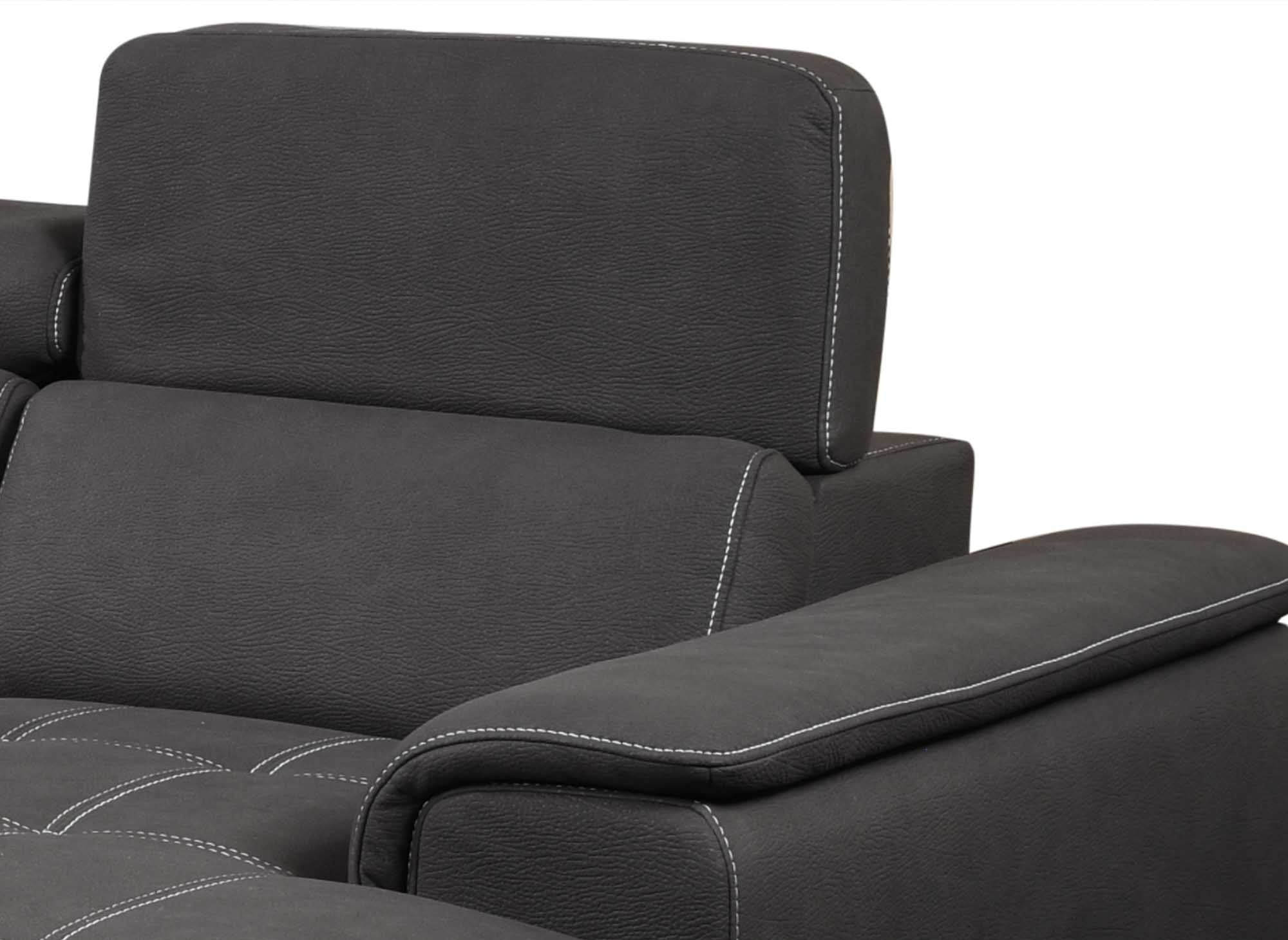 Canapé convertible et panoramique avec coffre de rangement en tissu gris OLIVER - Angle Droit