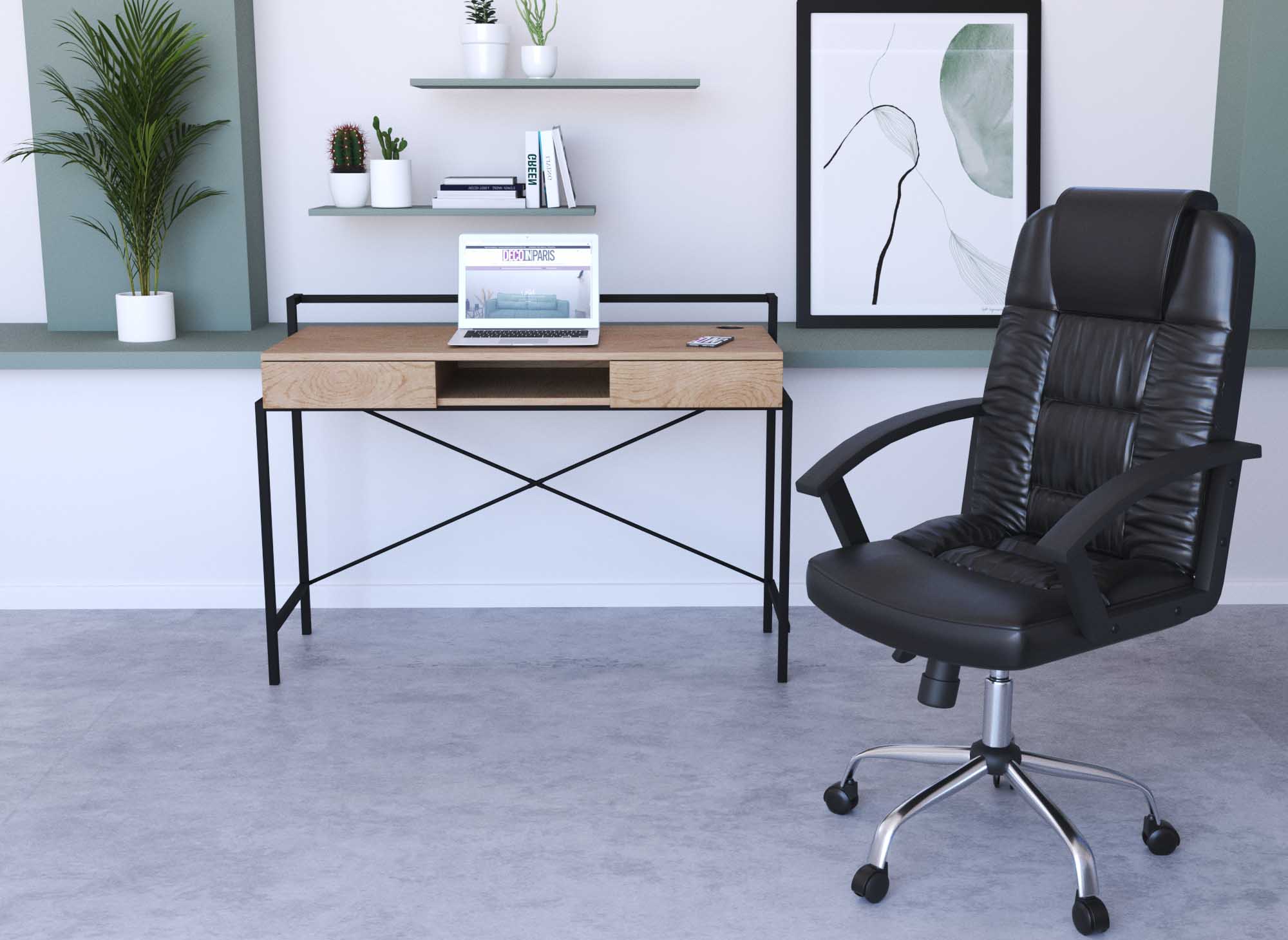 Bureau compact design industriel en bois et métal EDMOND