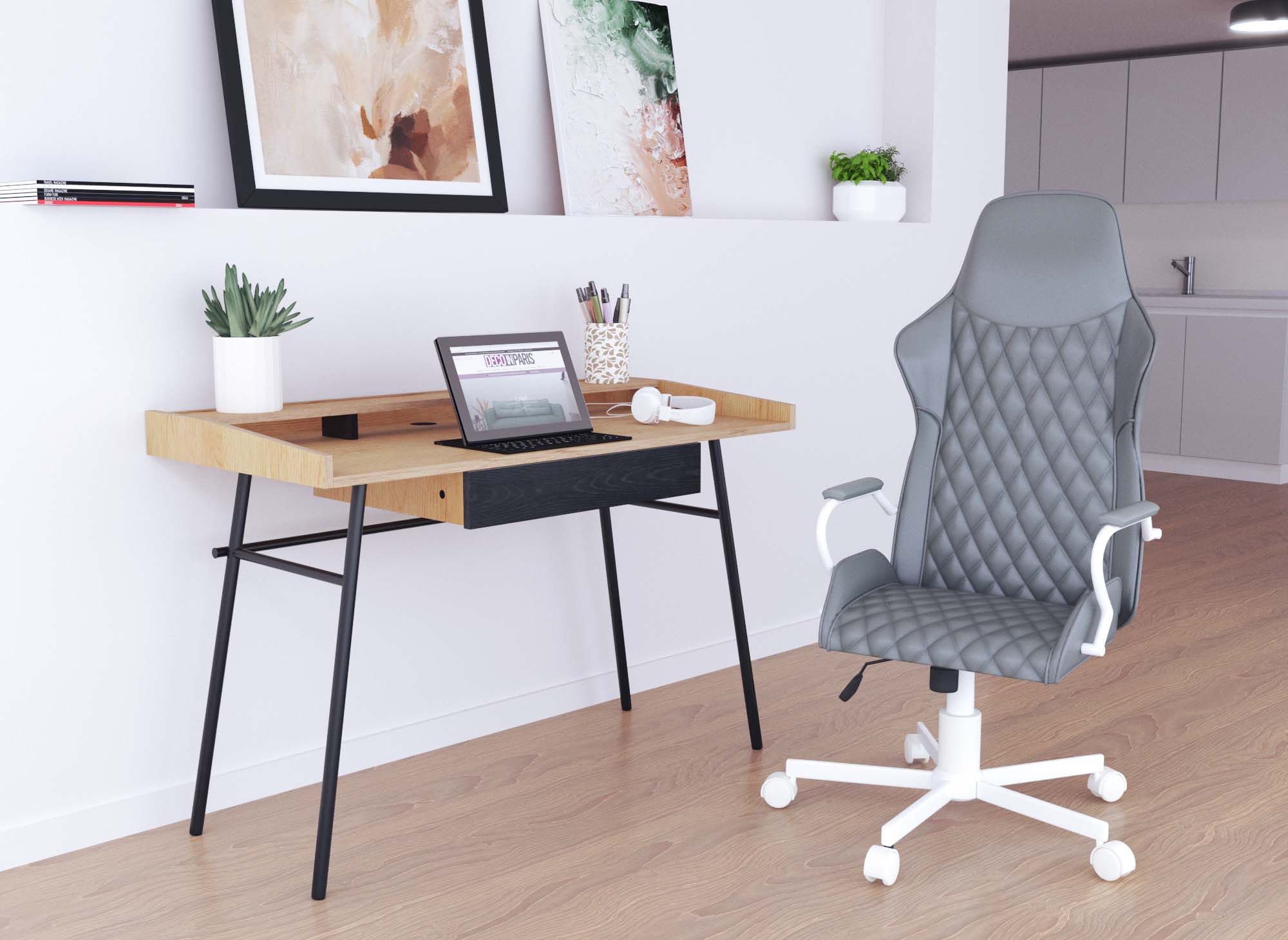 Bureau industriel 1 tiroir 1 étagère en bois et métal GASPARD