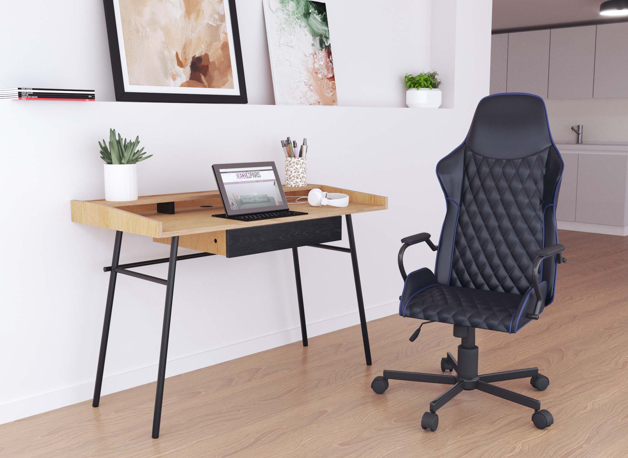 Fauteuil de bureau noir et bleu en simili cuir ATOMIC