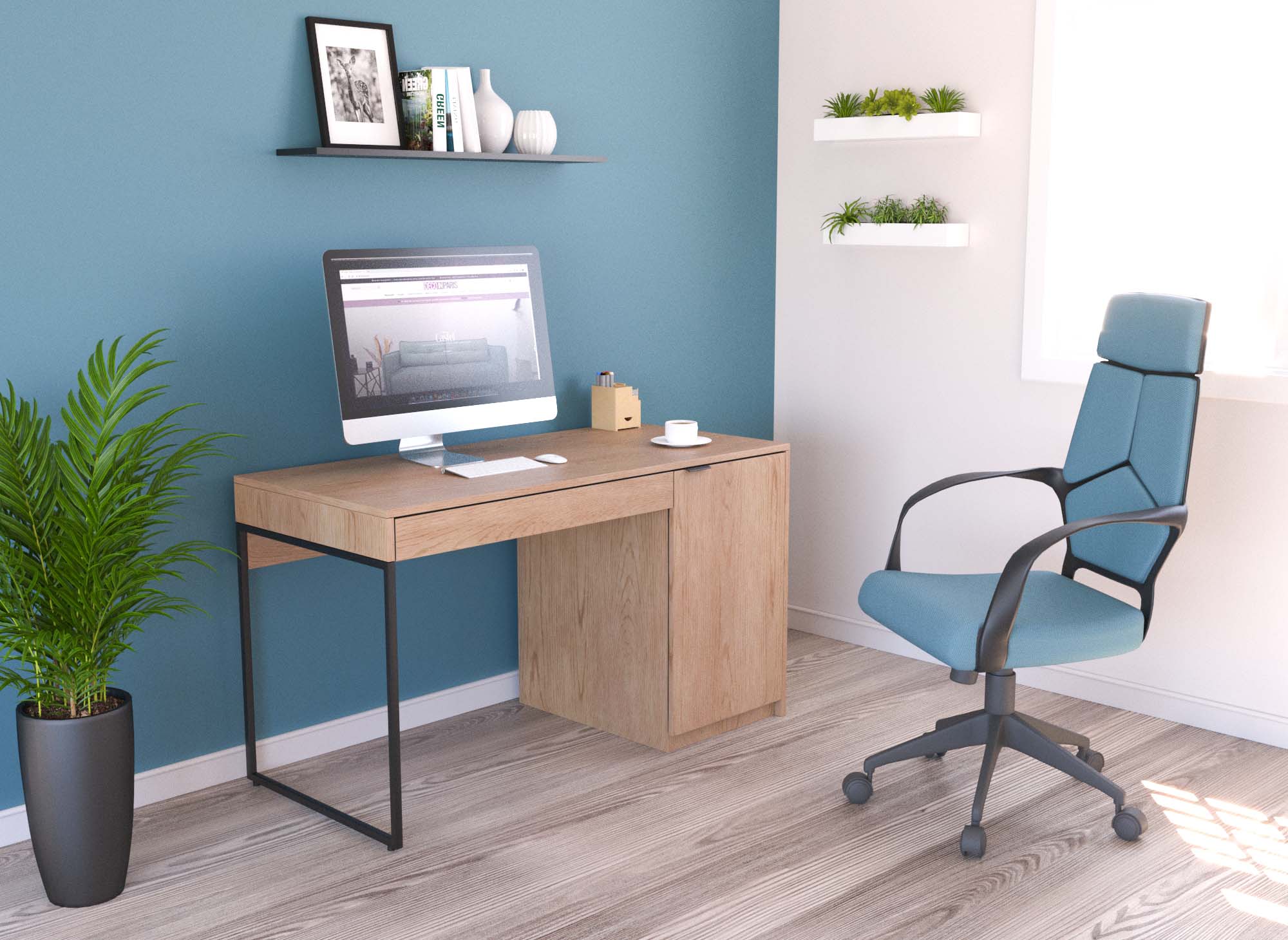 Bureau avec rangement en bois et métal BLAISE