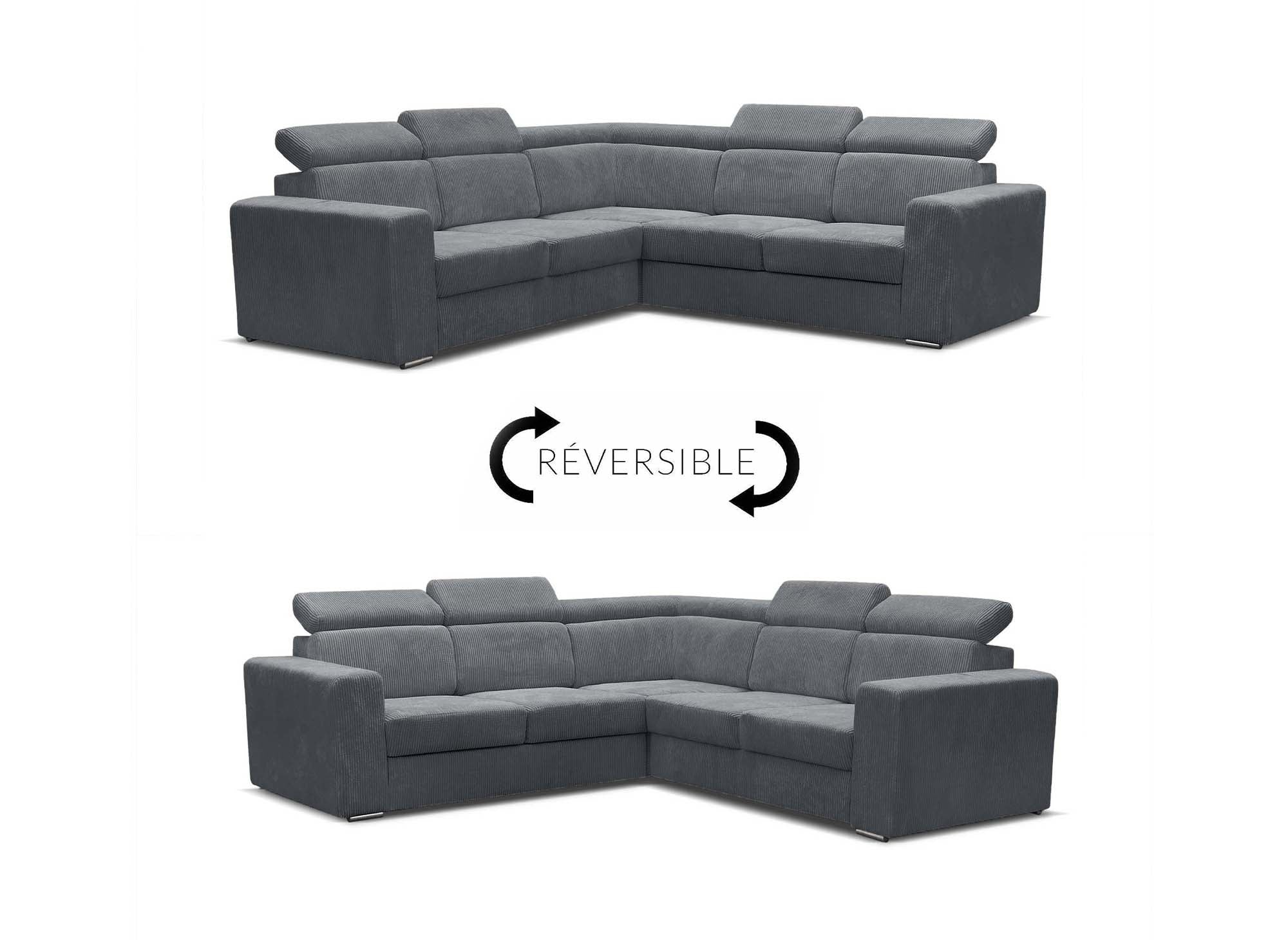 Canapé d'angle convertible et réversible en velours côtelé gris foncé MERYL