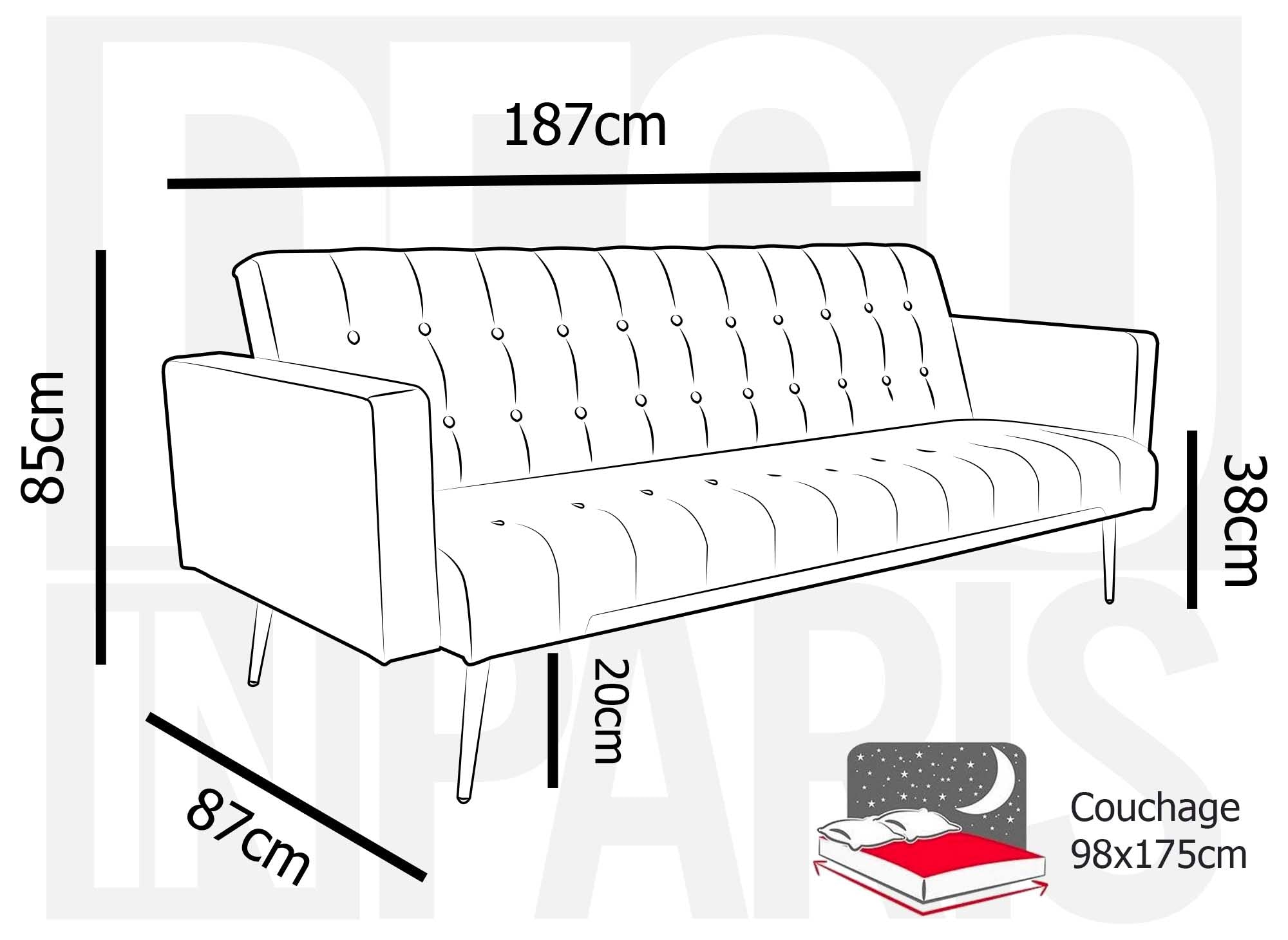 Divano letto in velluto grigio con gambe in metallo dorato CHICAGO