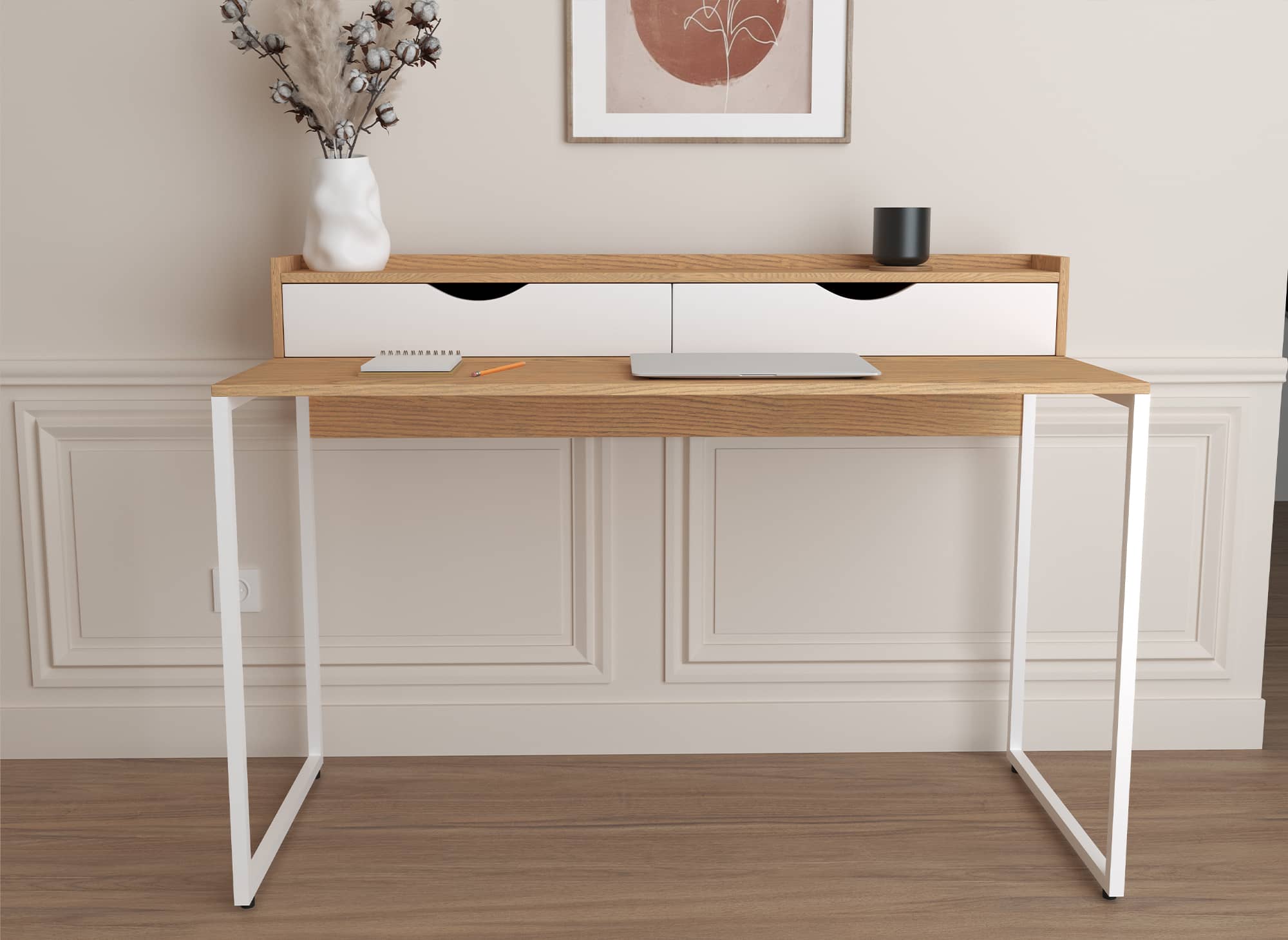 Bureau scandinave avec rangements en bois et métal NORBERT