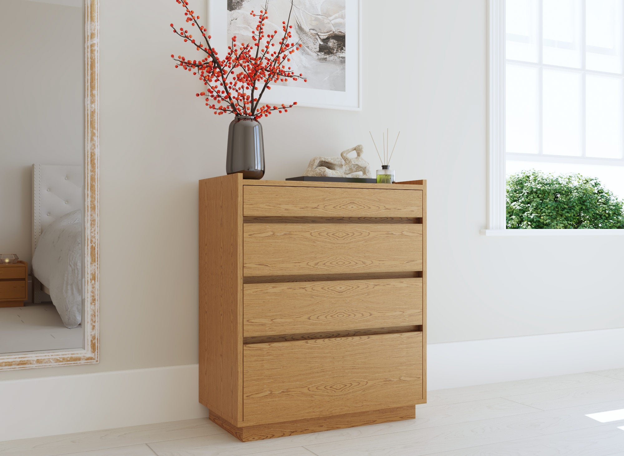 Commode 4 tiroirs en bois couleur chêne SACHA