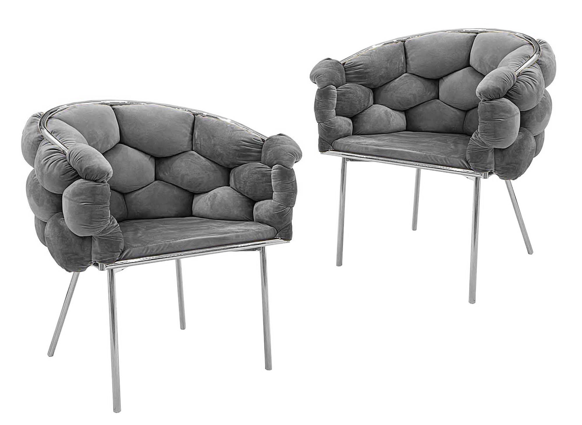 Lot de 2 chaises en velours gris pieds en métal argenté CHARLOTTE