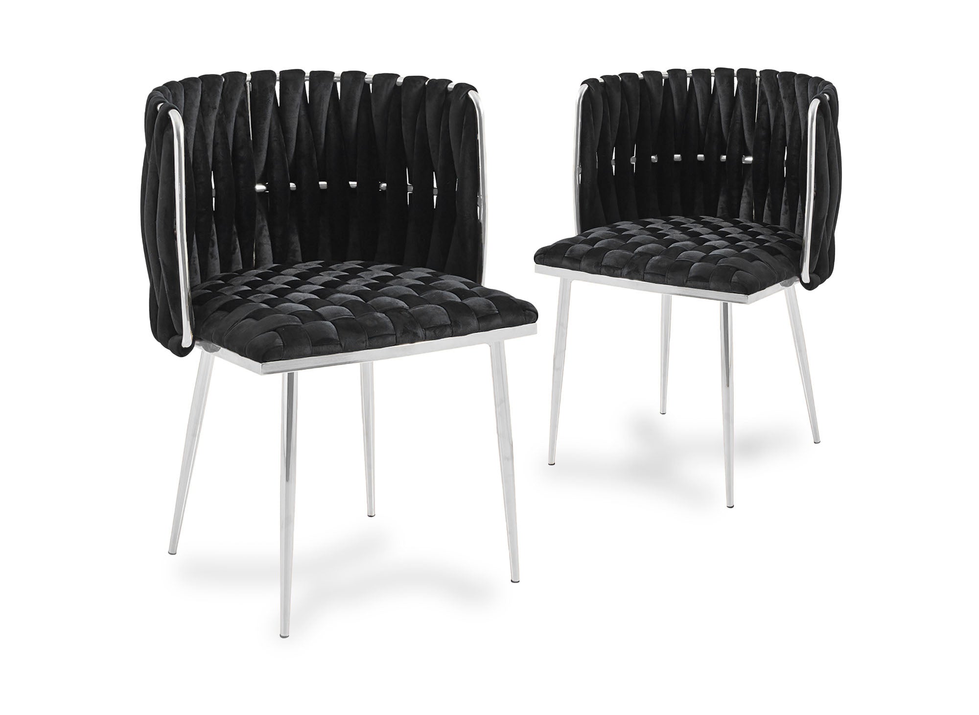Lot de 2 chaises en velours noir pieds en métal argenté POLO
