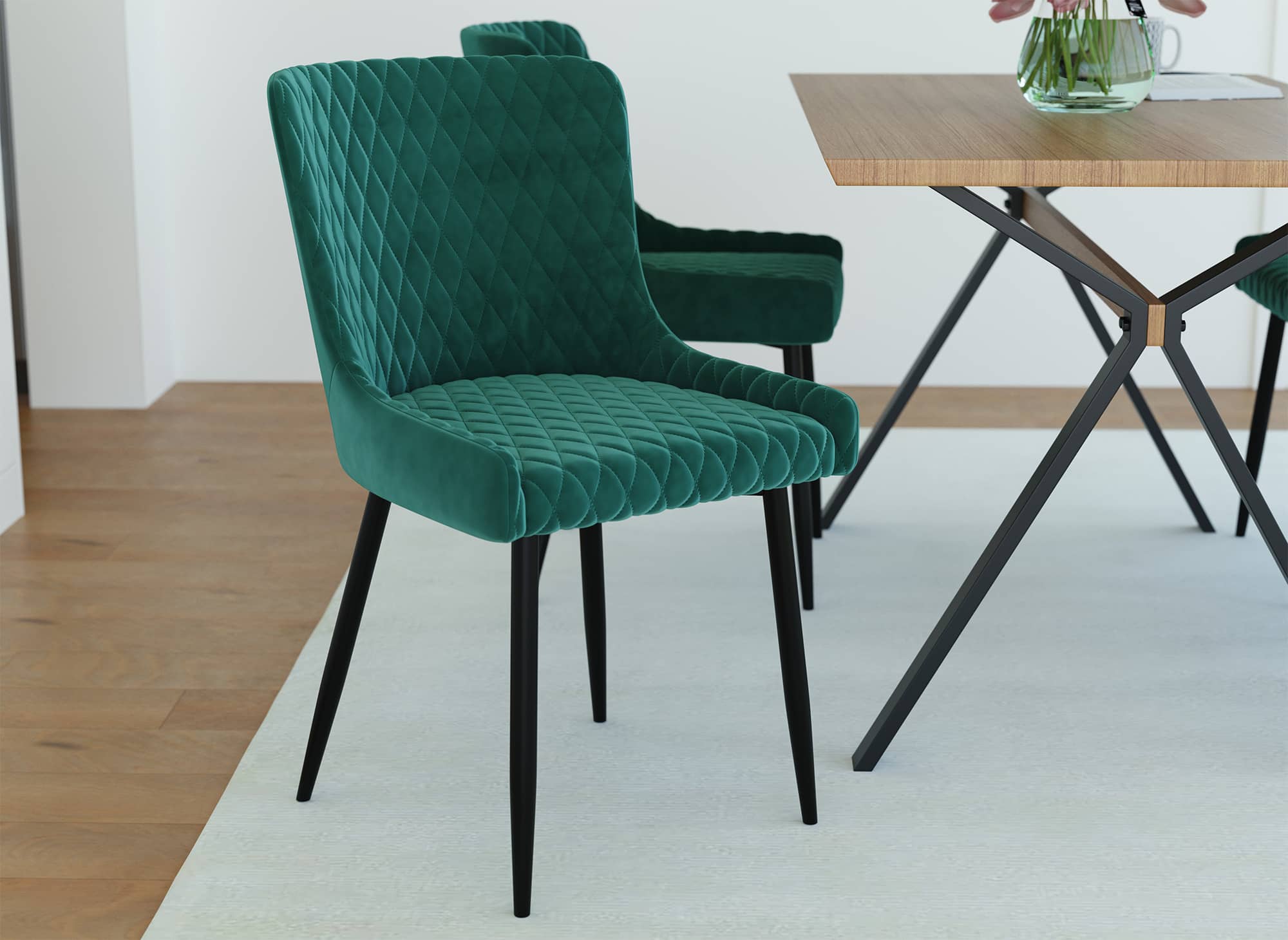 Lot de 2 chaises design en velours vert JENNY