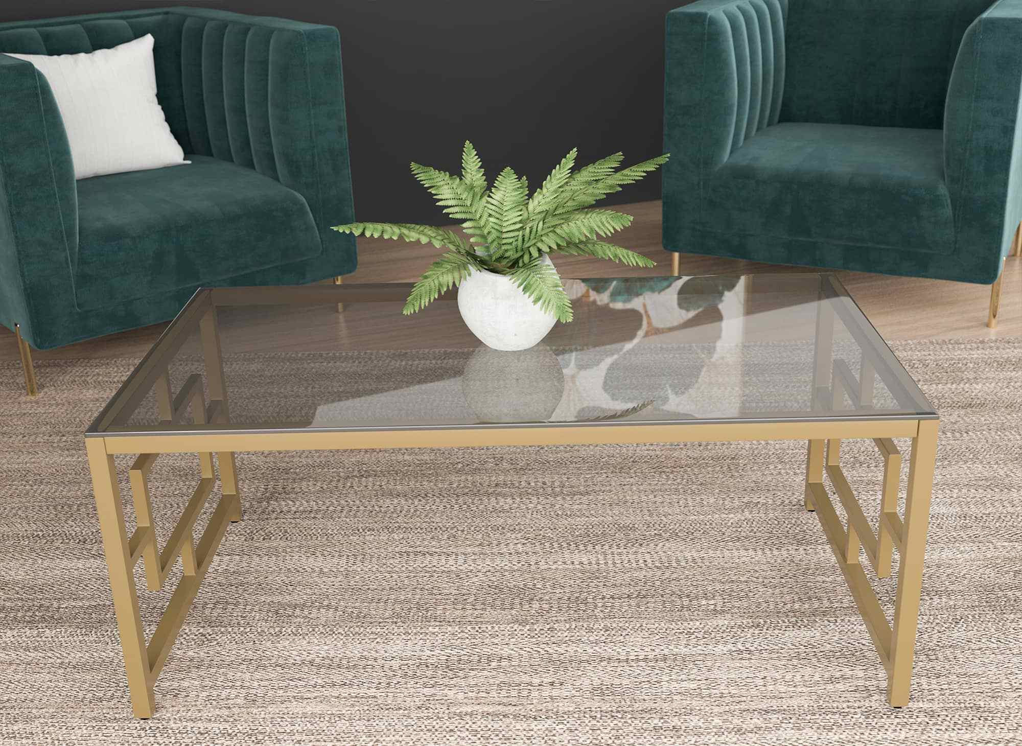 Table basse design en verre noir et métal doré rectangulaire PABLO