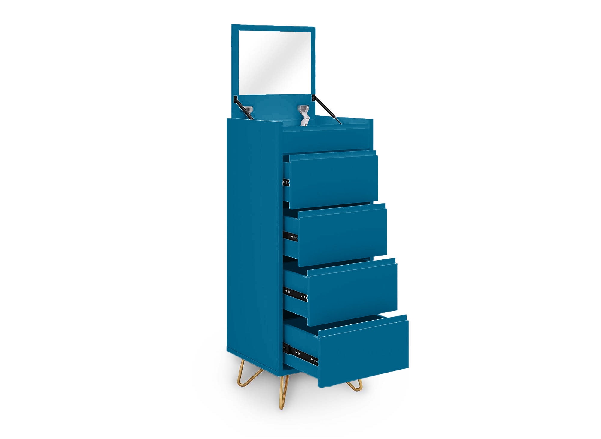 Commode 4 tiroirs bleu canard avec coiffeuse intégrée DARINA