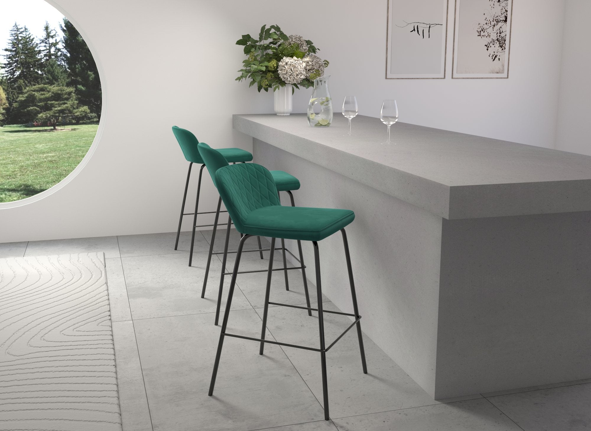 Lot de 2 tabourets de bar design en velours vert BOSCO