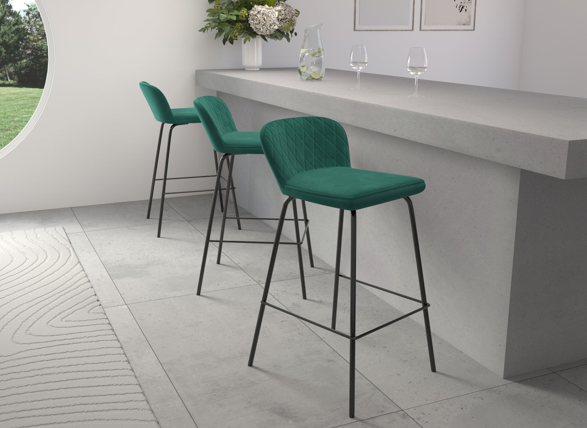 Lot de 2 tabourets de bar design en velours vert BOSCO