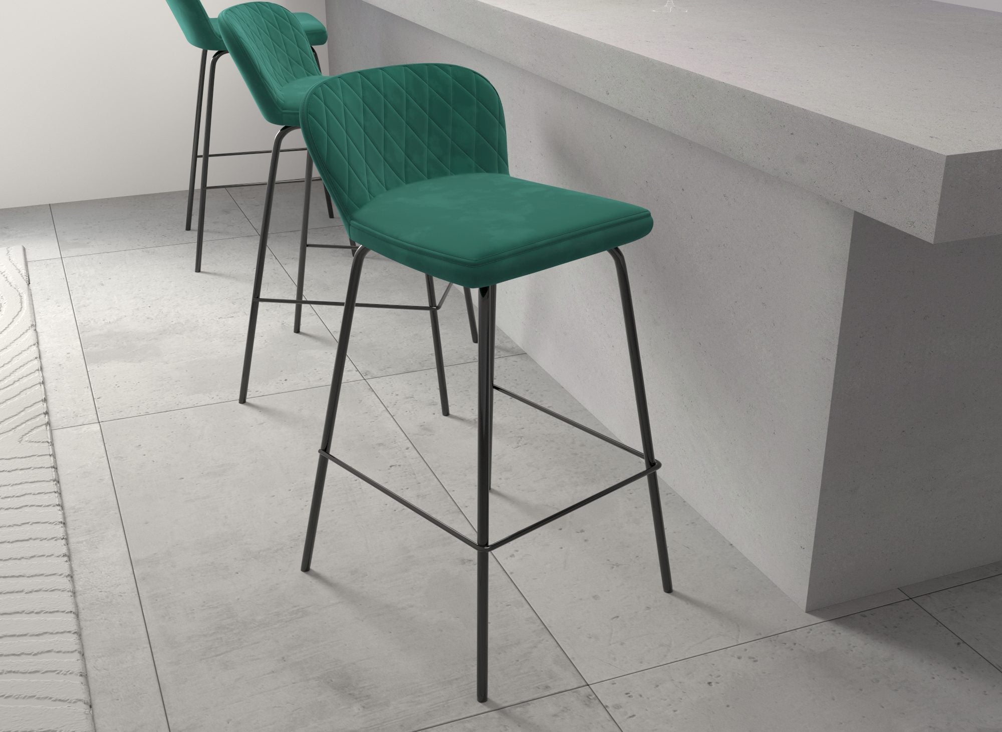 Lot de 2 tabourets de bar design en velours vert BOSCO