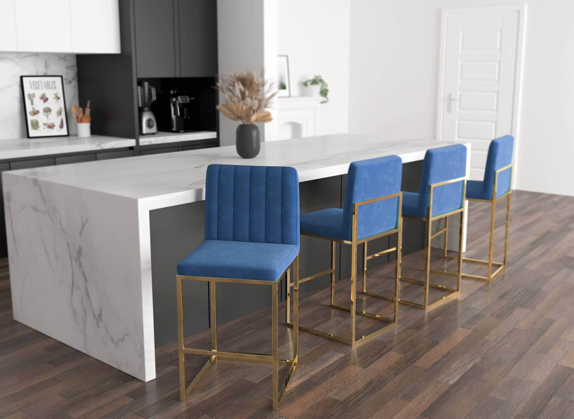 Lot de 2 tabourets de bar design en velours bleu FRIDA