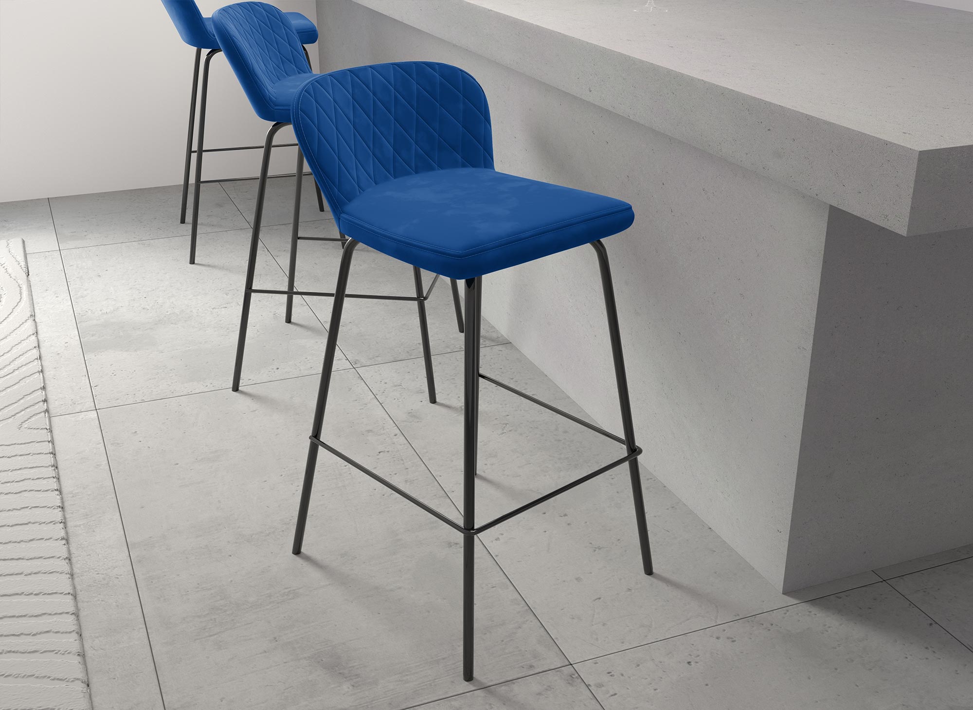 Lot de 2 tabourets de bar design en velours bleu BOSCO