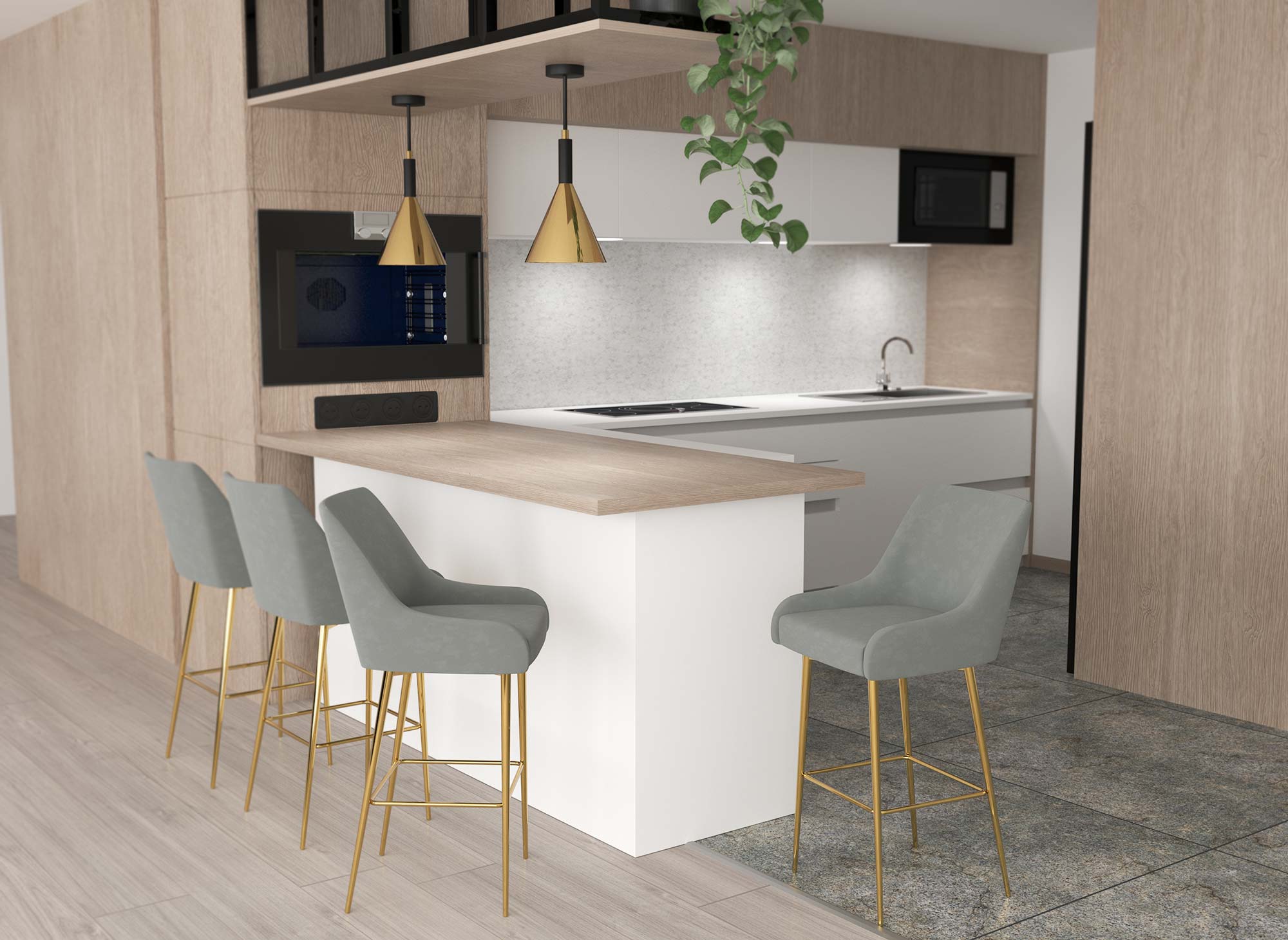 Lot de 2 tabourets de bar design en velours gris LALYA