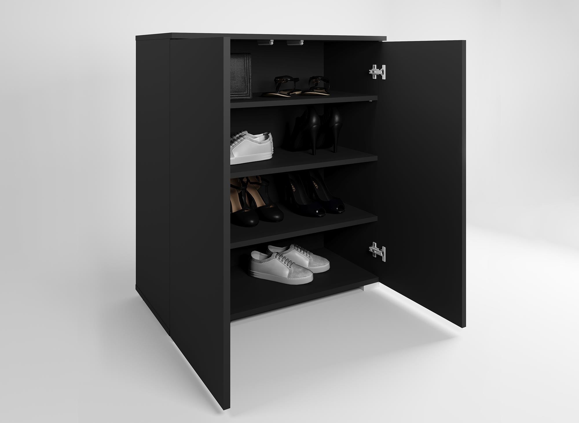 Meuble à chaussures 2 portes et 4 tiroirs noir BAKI