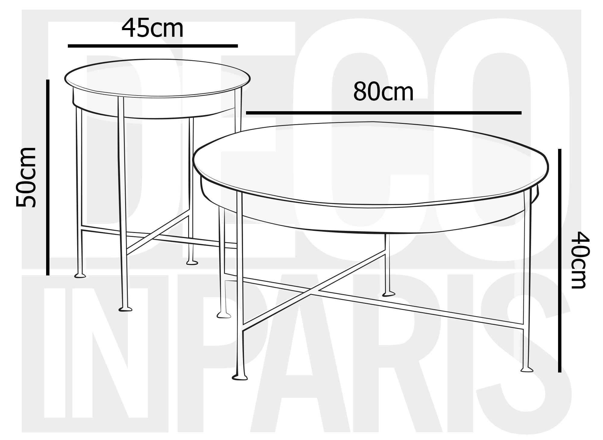 Lot de 2 tables rondes basses en verre et métal MARZIO