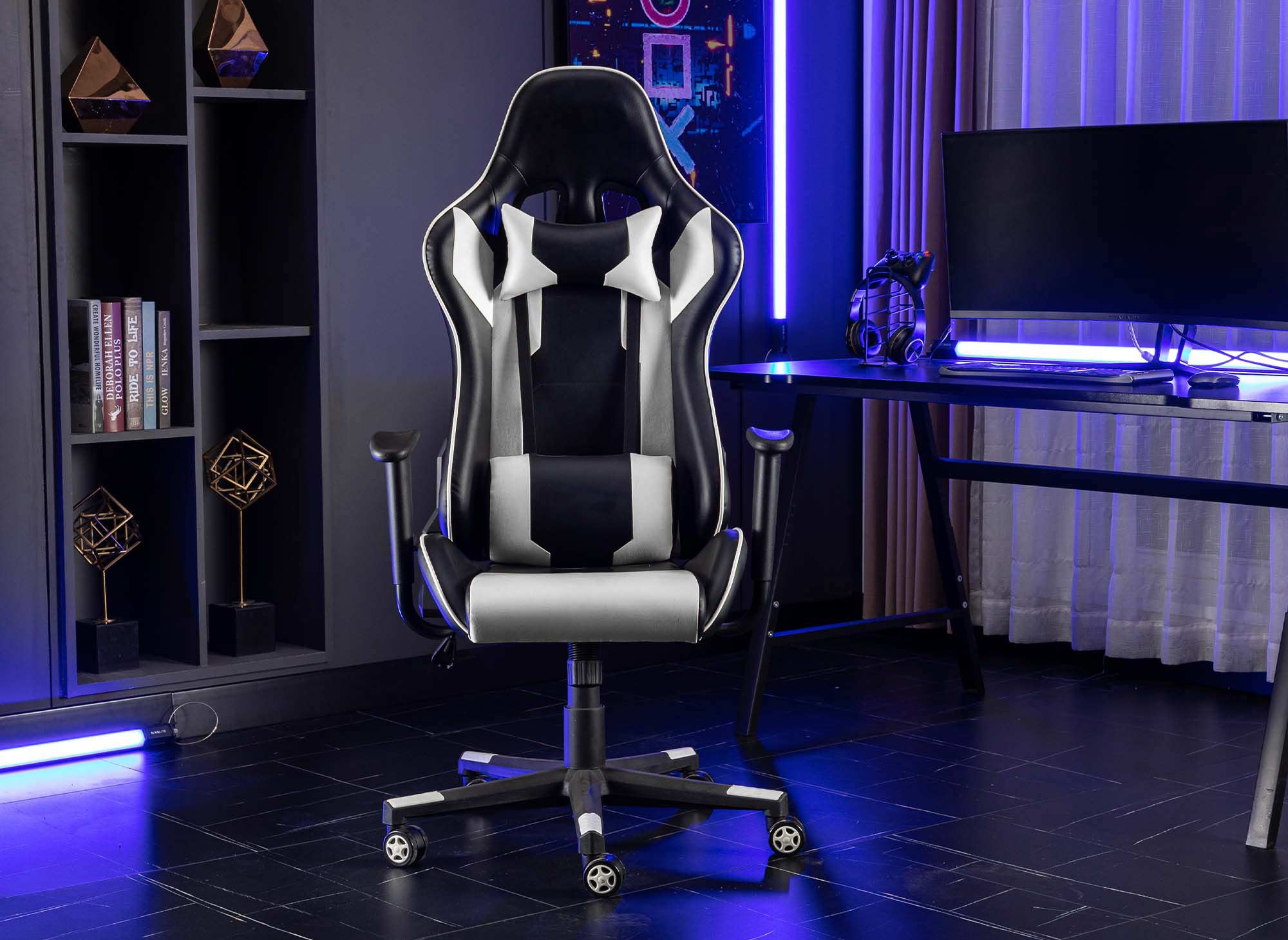 Fauteuil gaming en simili cuir noir et blanc LYHAM