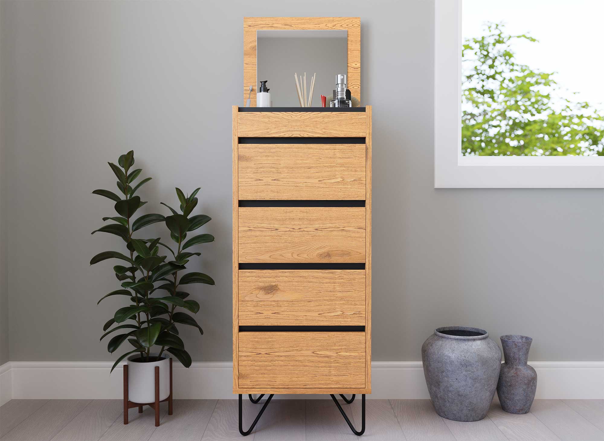 Commode en bois 4 tiroirs avec coiffeuse intégrée DARINA