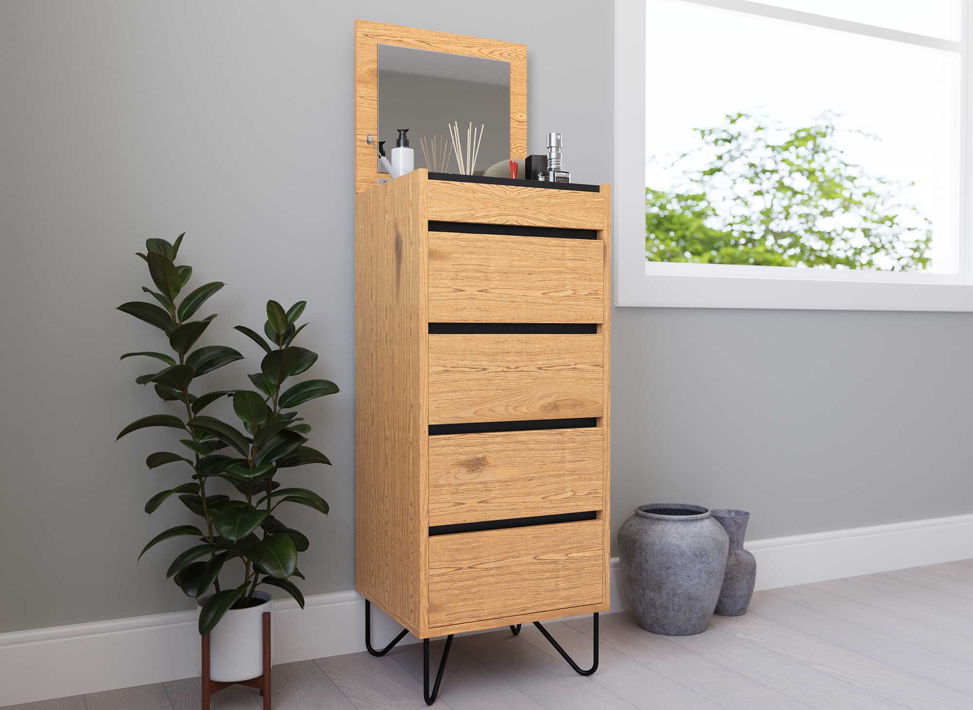 Commode en bois 4 tiroirs avec coiffeuse intégrée DARINA