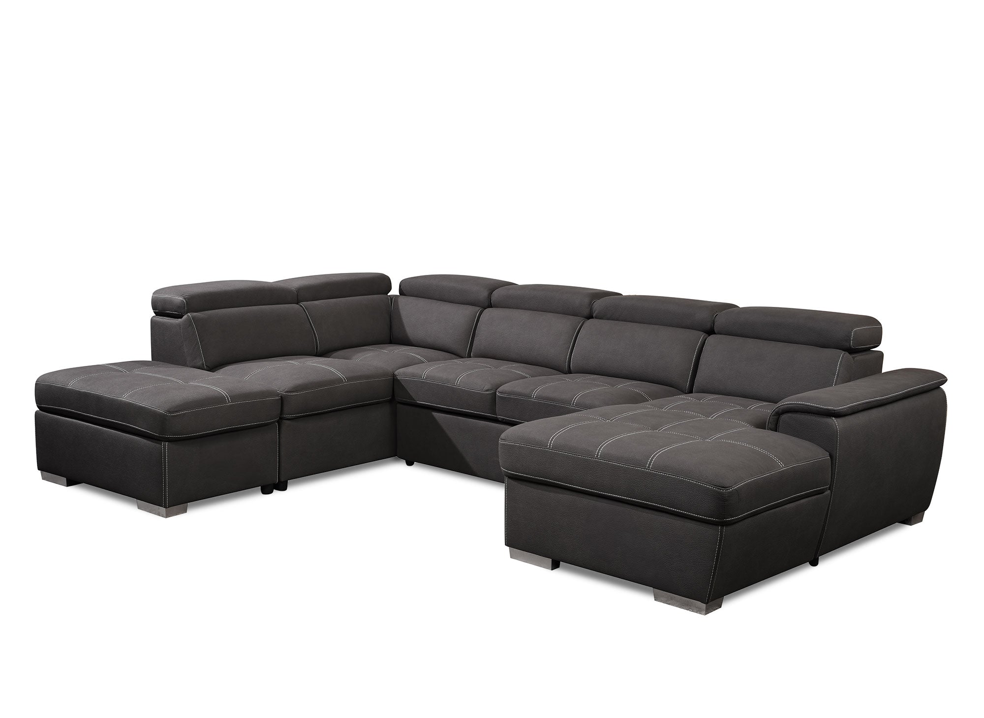 Canapé convertible et panoramique avec coffre de rangement en tissu gris OLIVER - Angle Droit