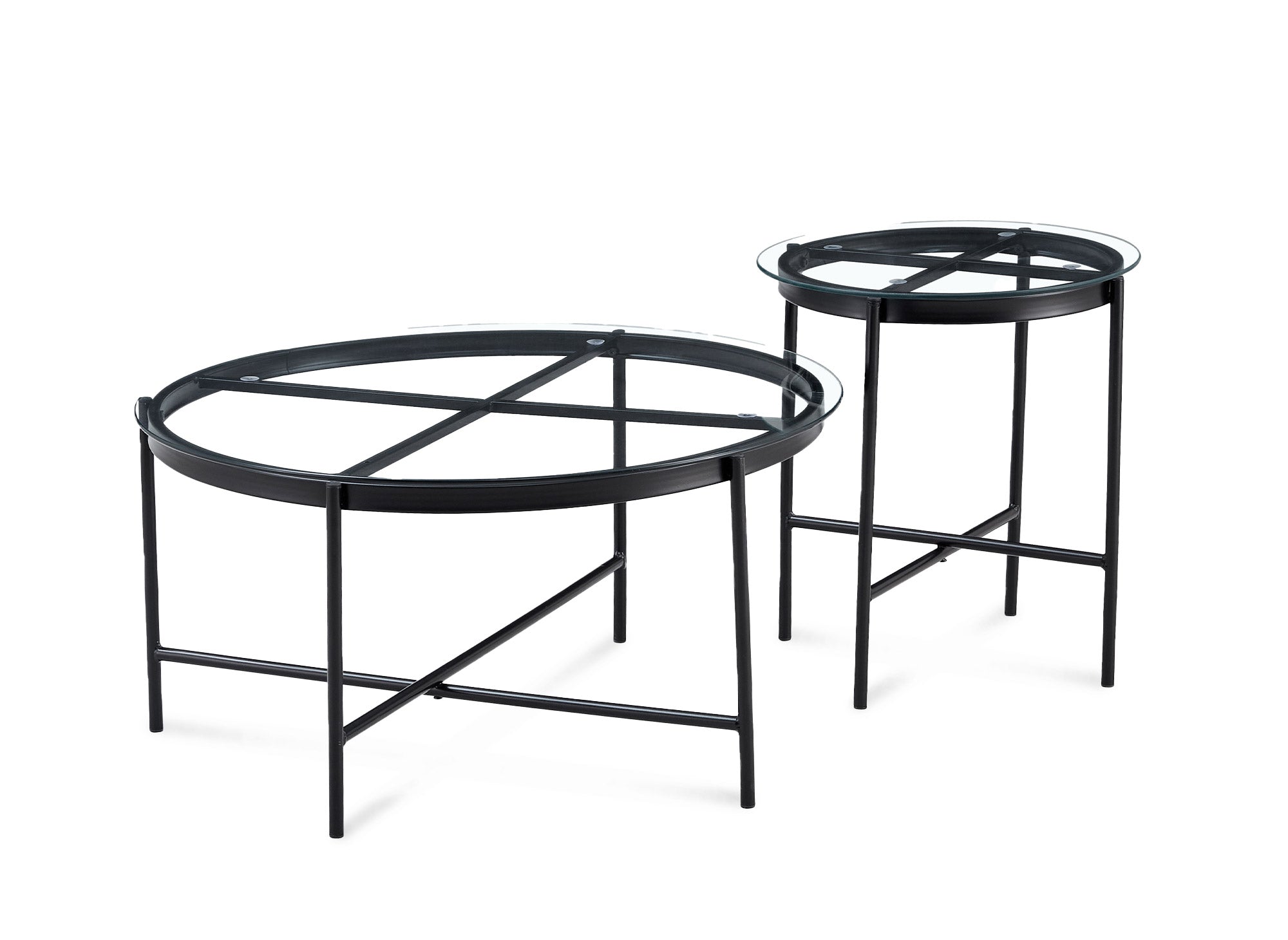 Lot de 2 tables rondes basses en verre et métal MARZIO