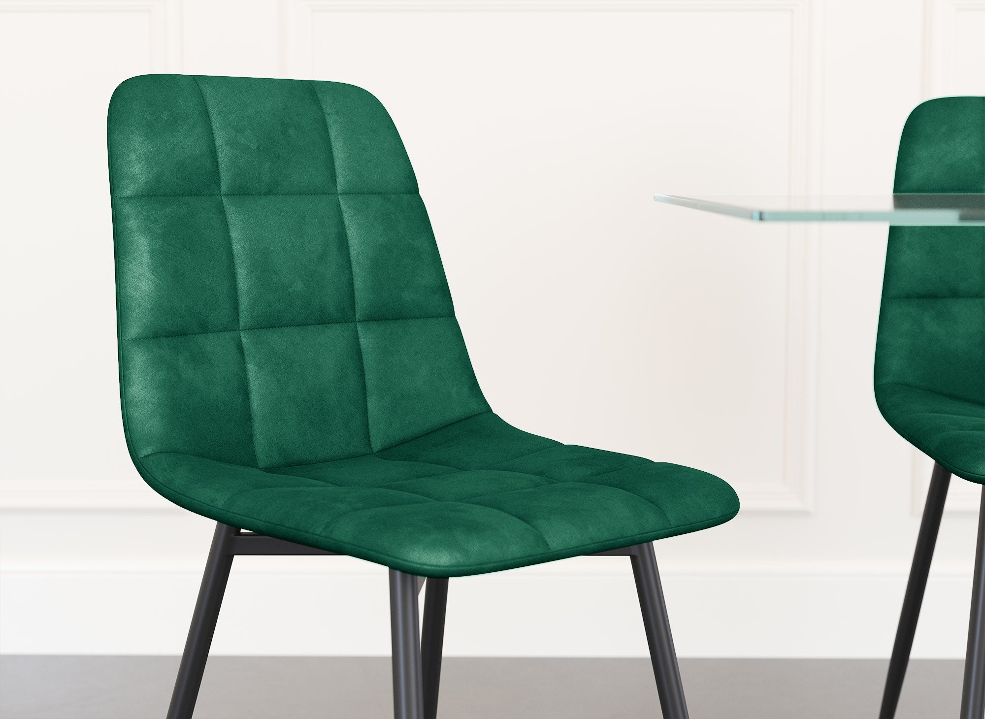 Lot de 4 chaises en velours vert capitonné JEREMI