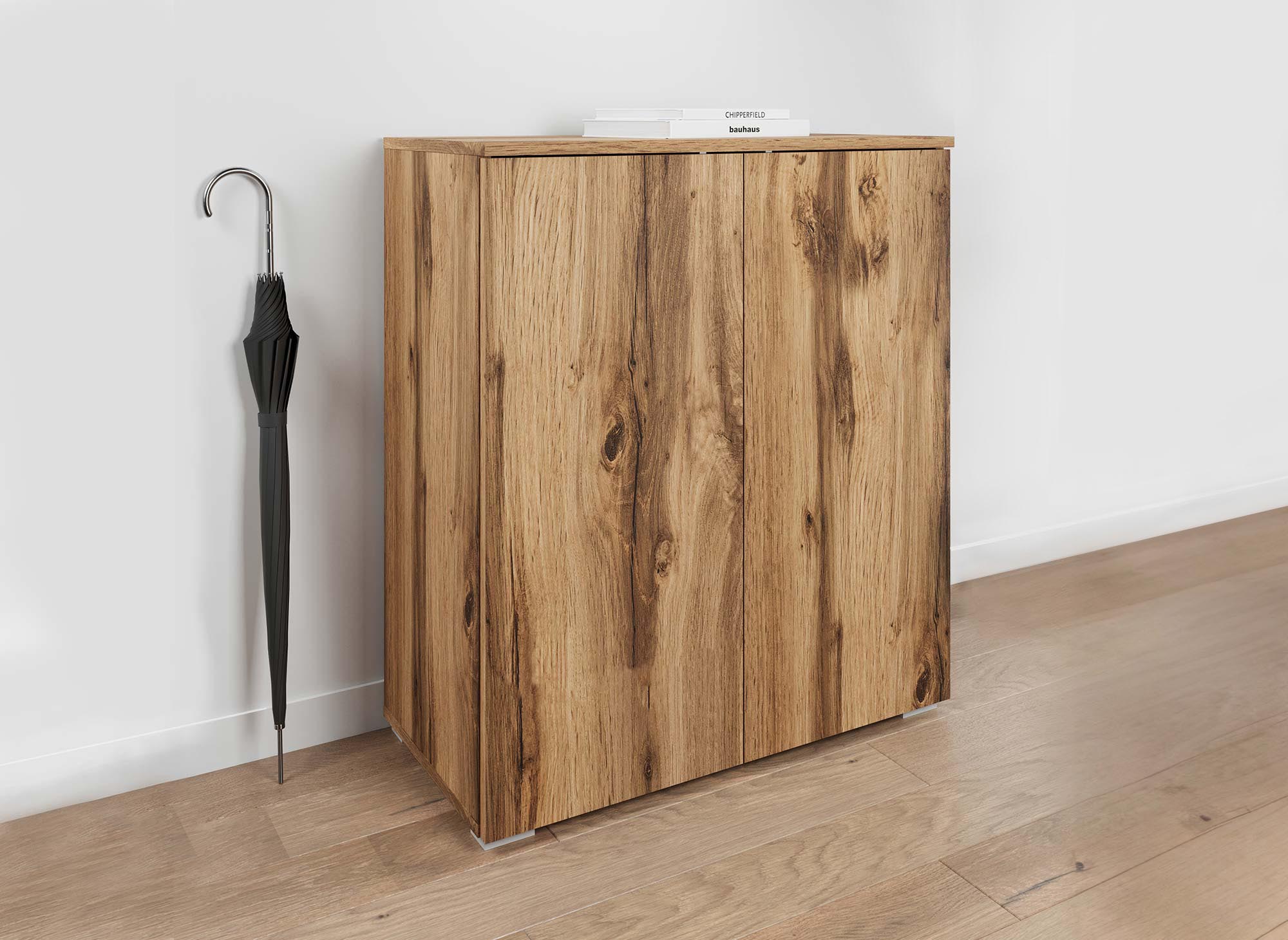 Meuble à chaussures 2 portes et 4 tiroirs en bois BAKI