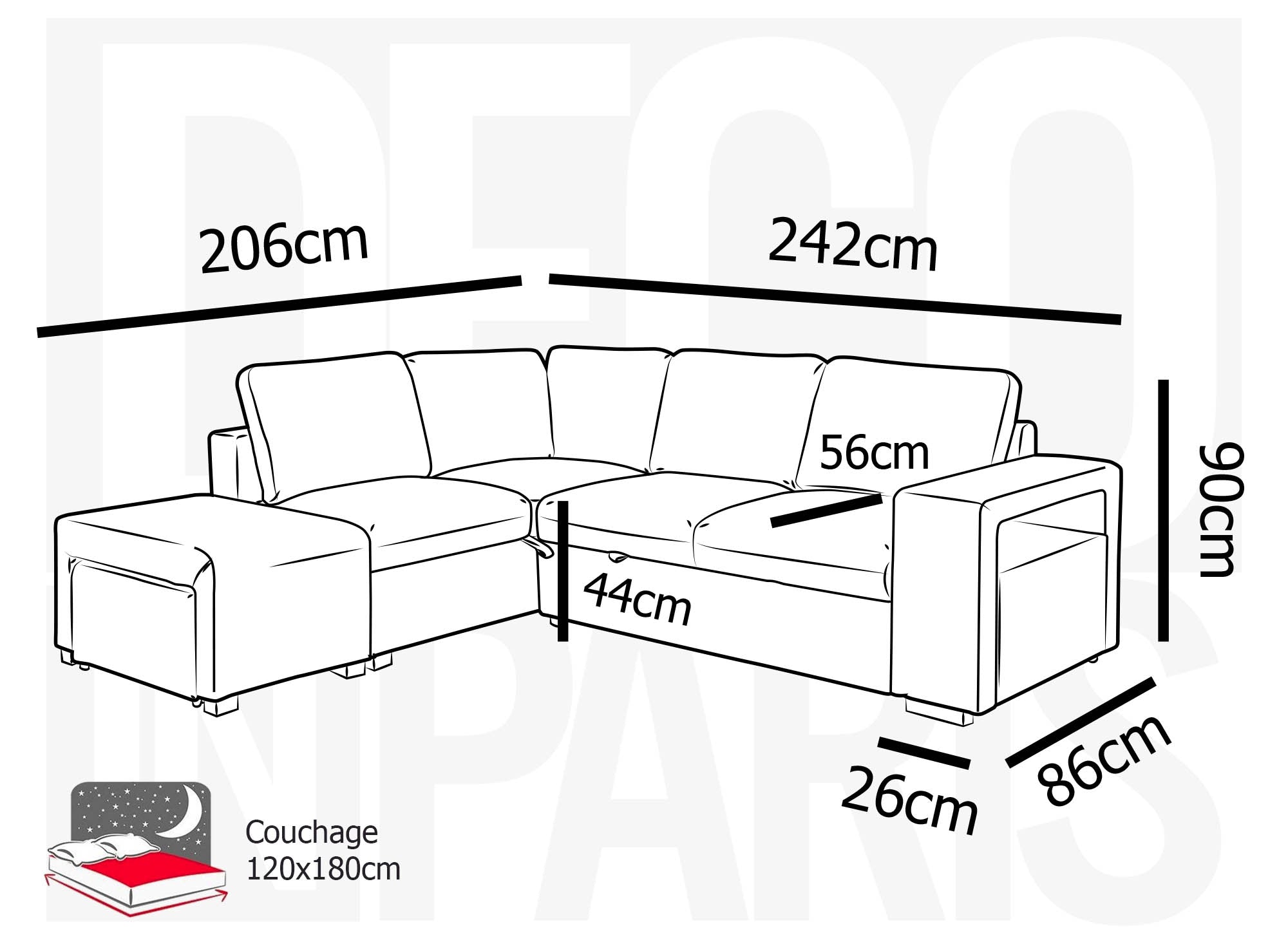 Canapé d'angle convertible en tissu beige ALBAN - Angle gauche