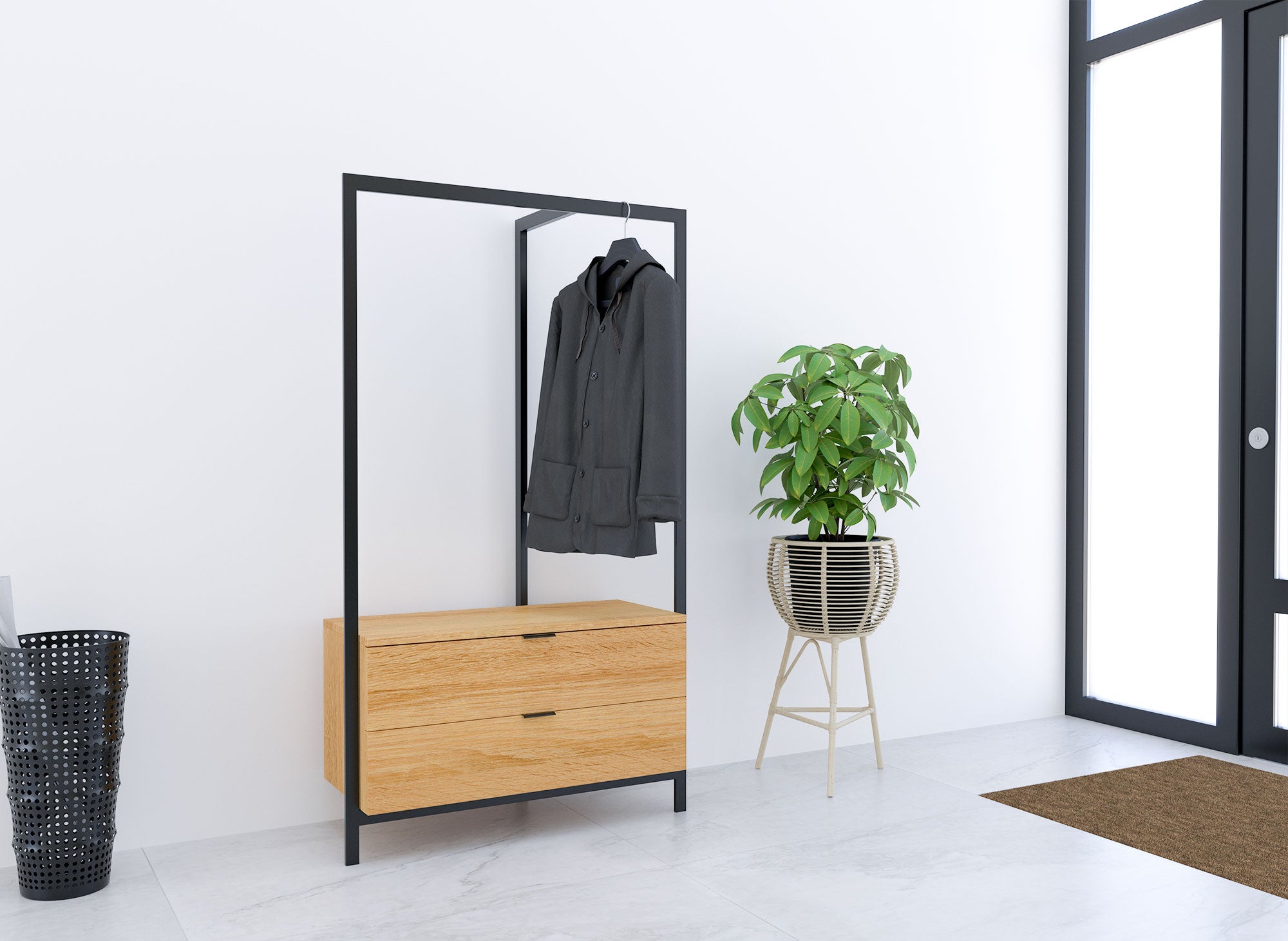 Meuble d'entrée portant et 2 tiroirs en bois et métal GLENN