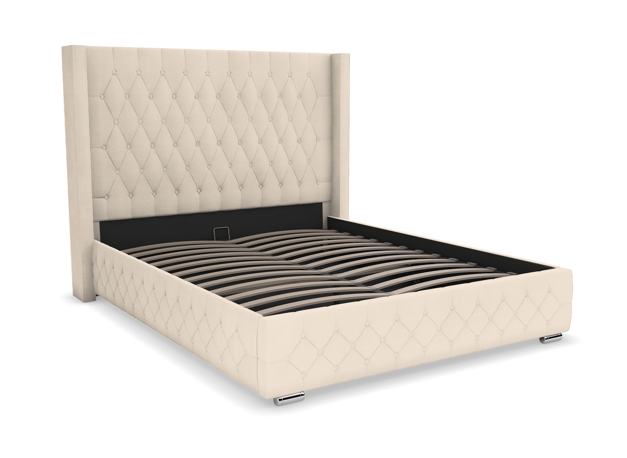 Letto contenitore in velluto beige 160X200 cm PERLA